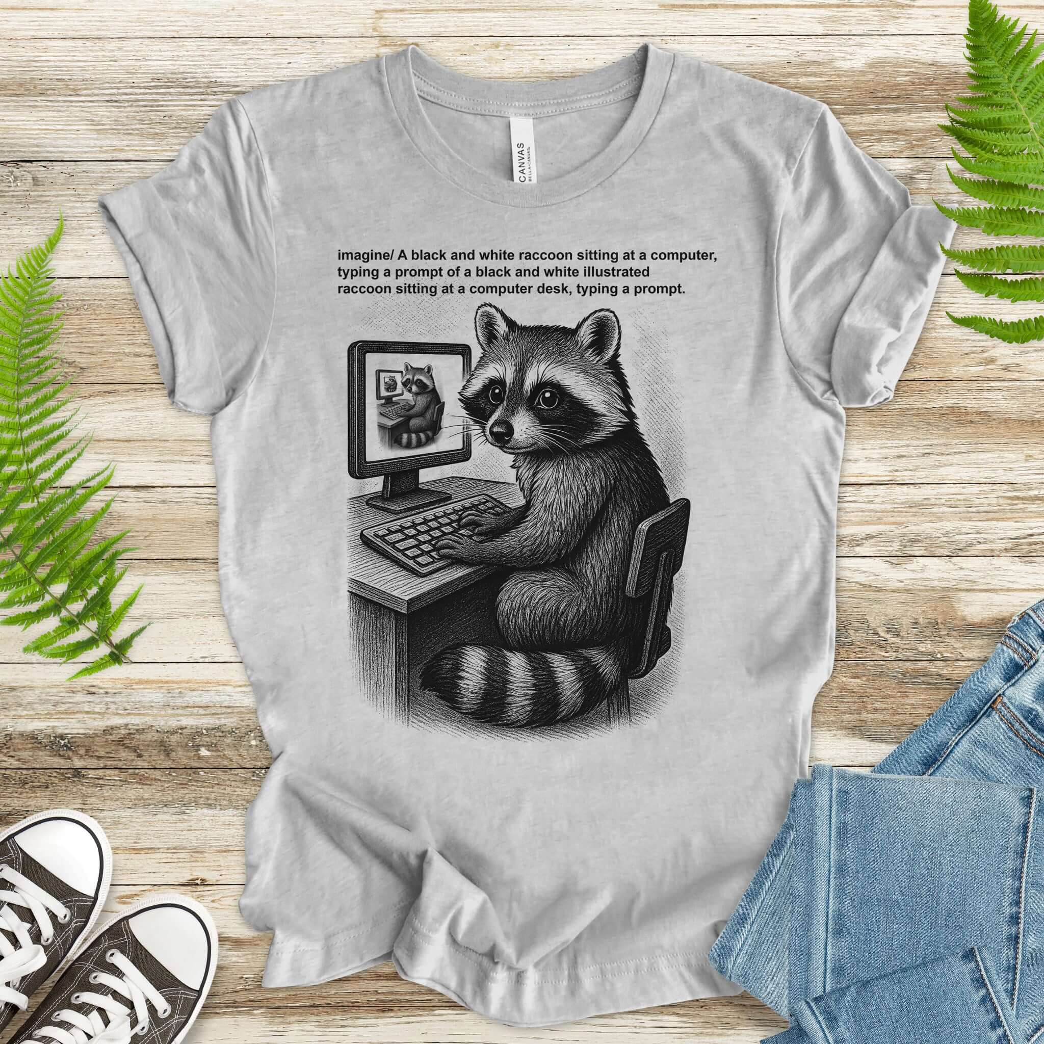 Raccoon at Computer AI Loop T-Shirt