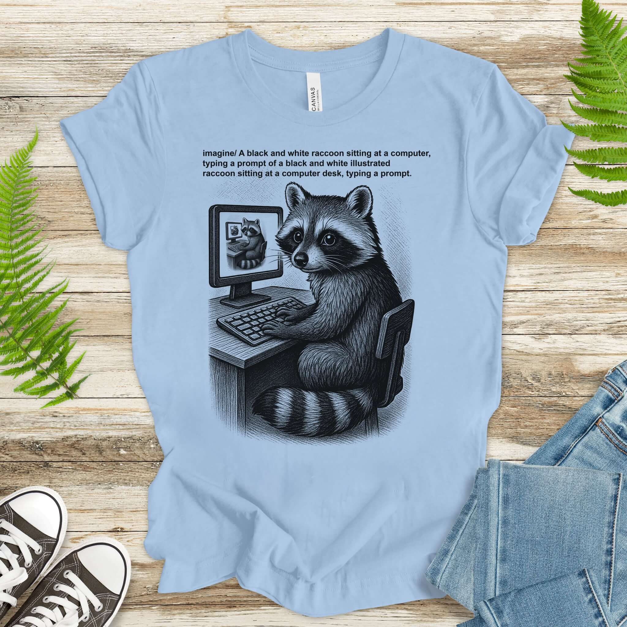 Raccoon at Computer AI Loop T-Shirt