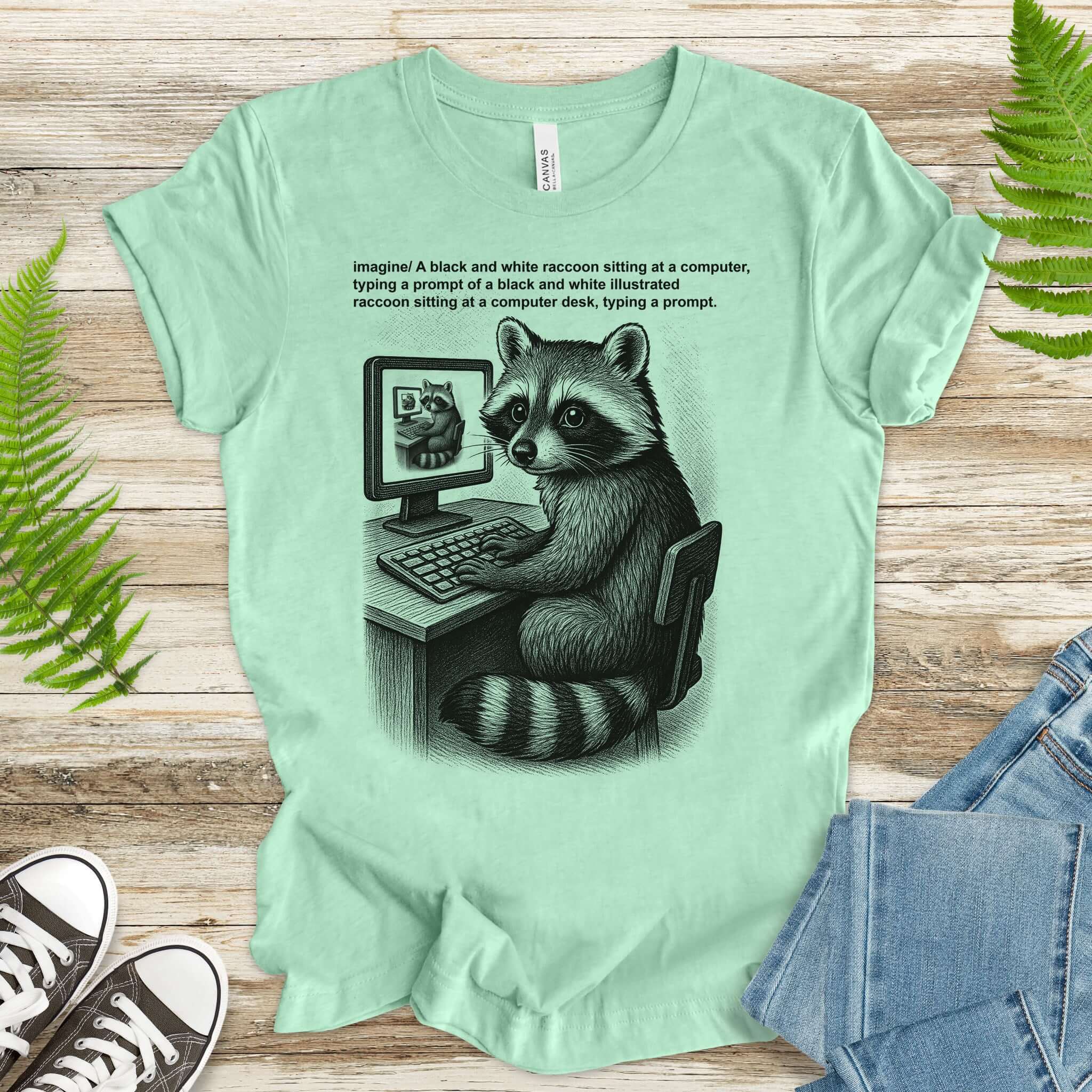 Raccoon at Computer AI Loop T-Shirt