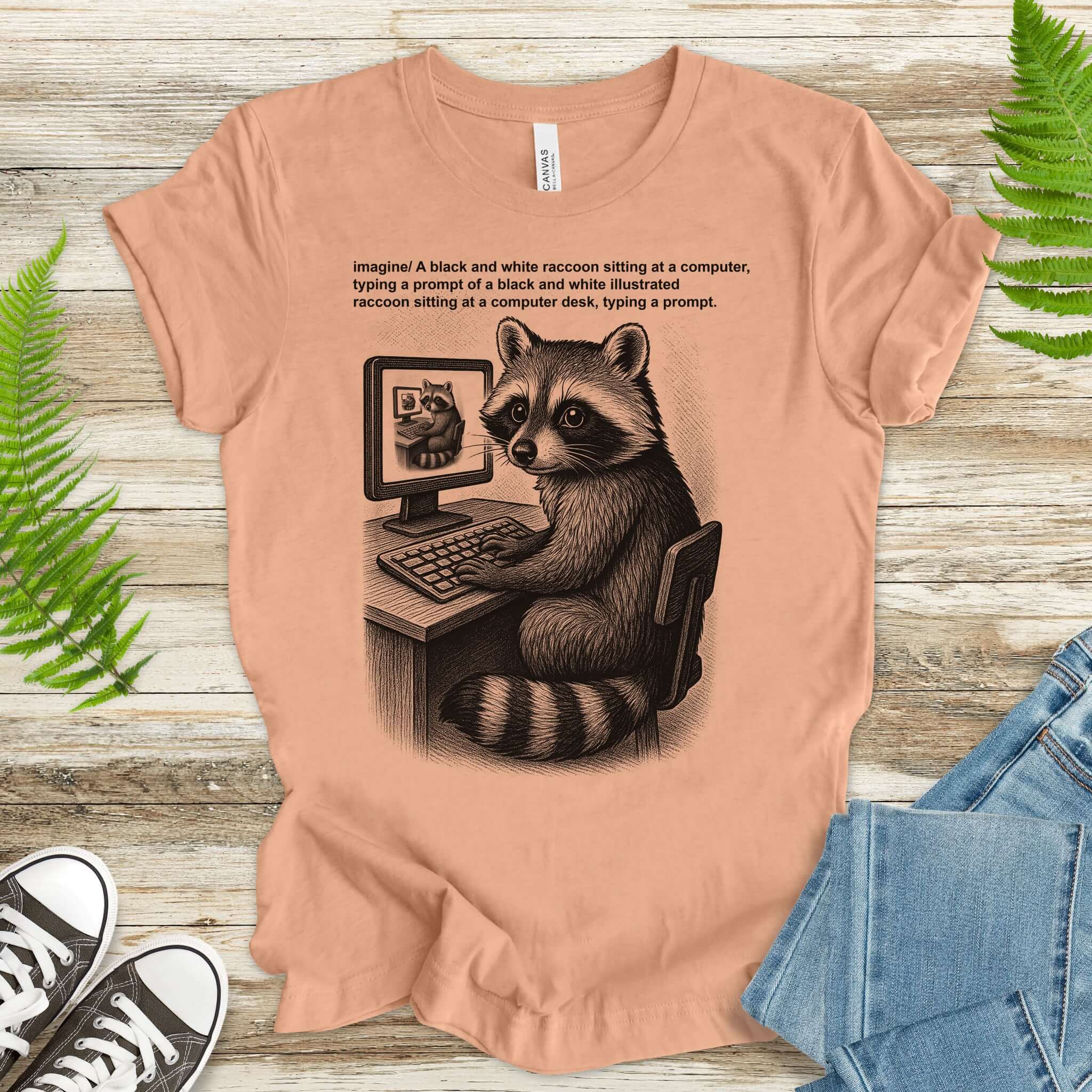 Raccoon at Computer AI Loop T-Shirt