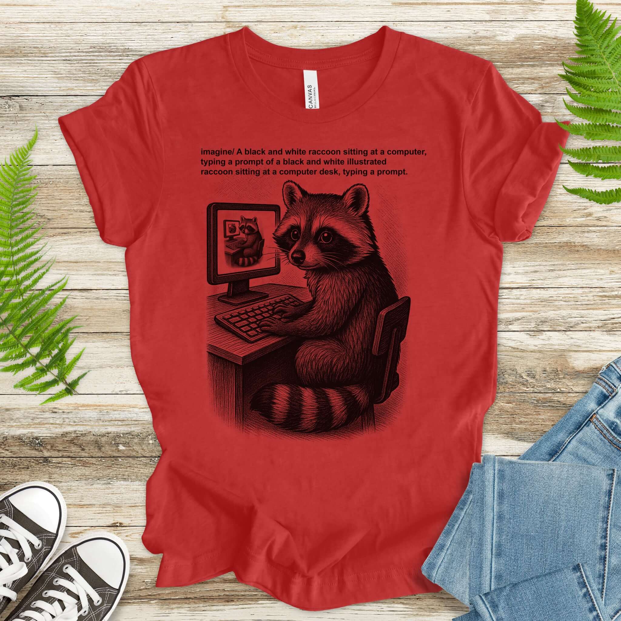 Raccoon at Computer AI Loop T-Shirt