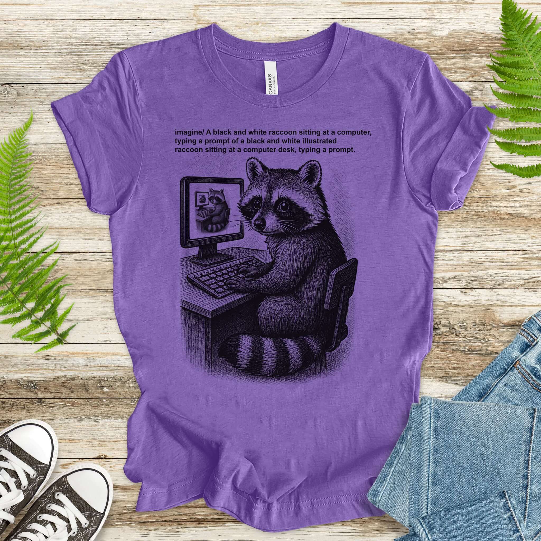 Raccoon at Computer AI Loop T-Shirt