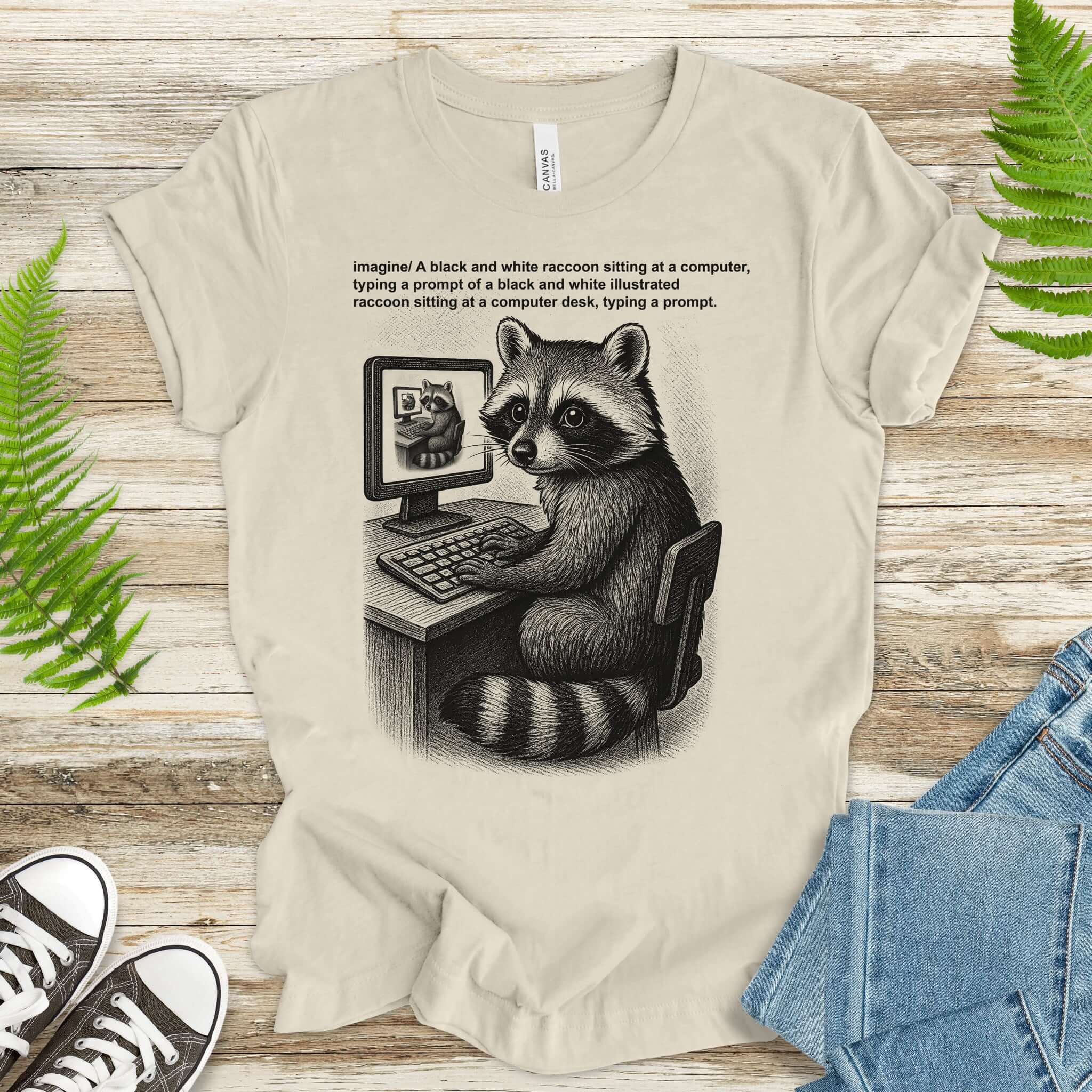 Raccoon at Computer AI Loop T-Shirt