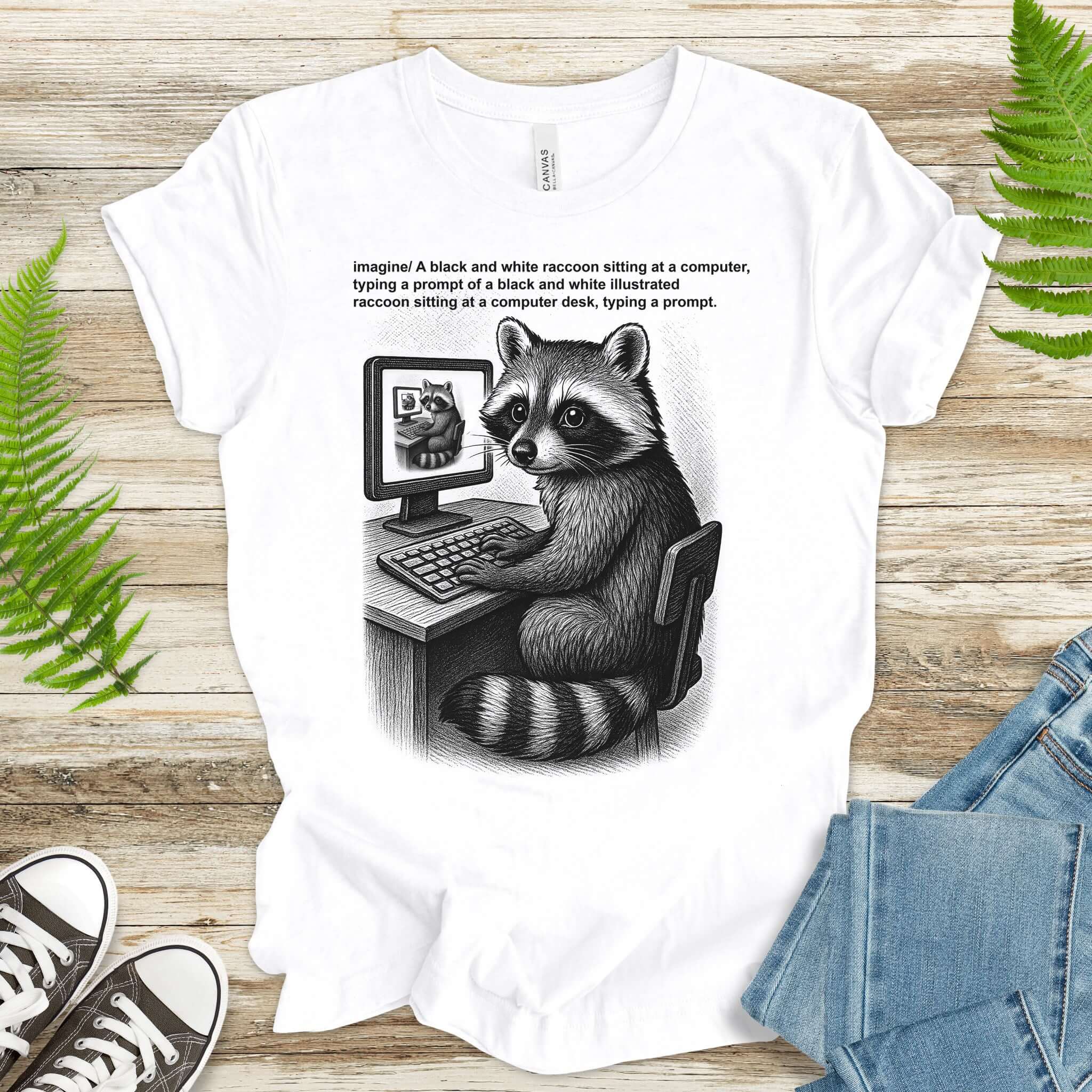 Raccoon at Computer AI Loop T-Shirt