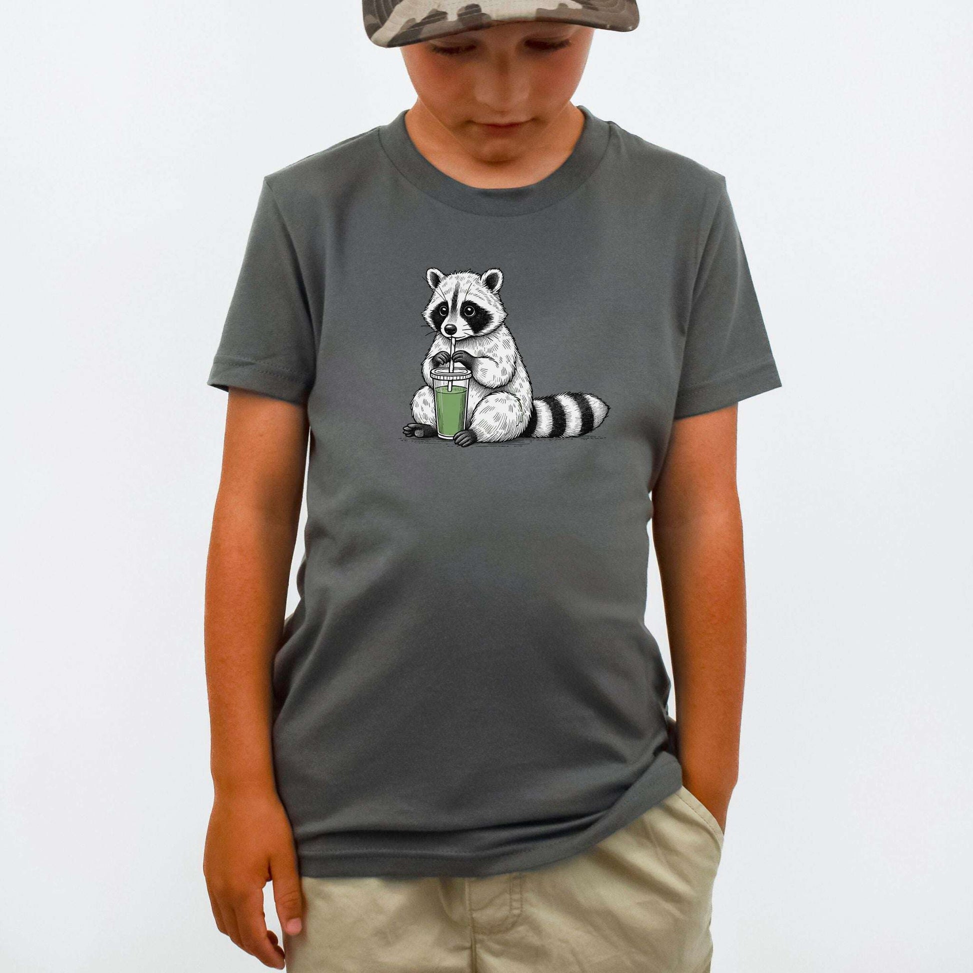 Raccoon Green Smoothie – Leafy Sippin’ Mischief Youth Tee