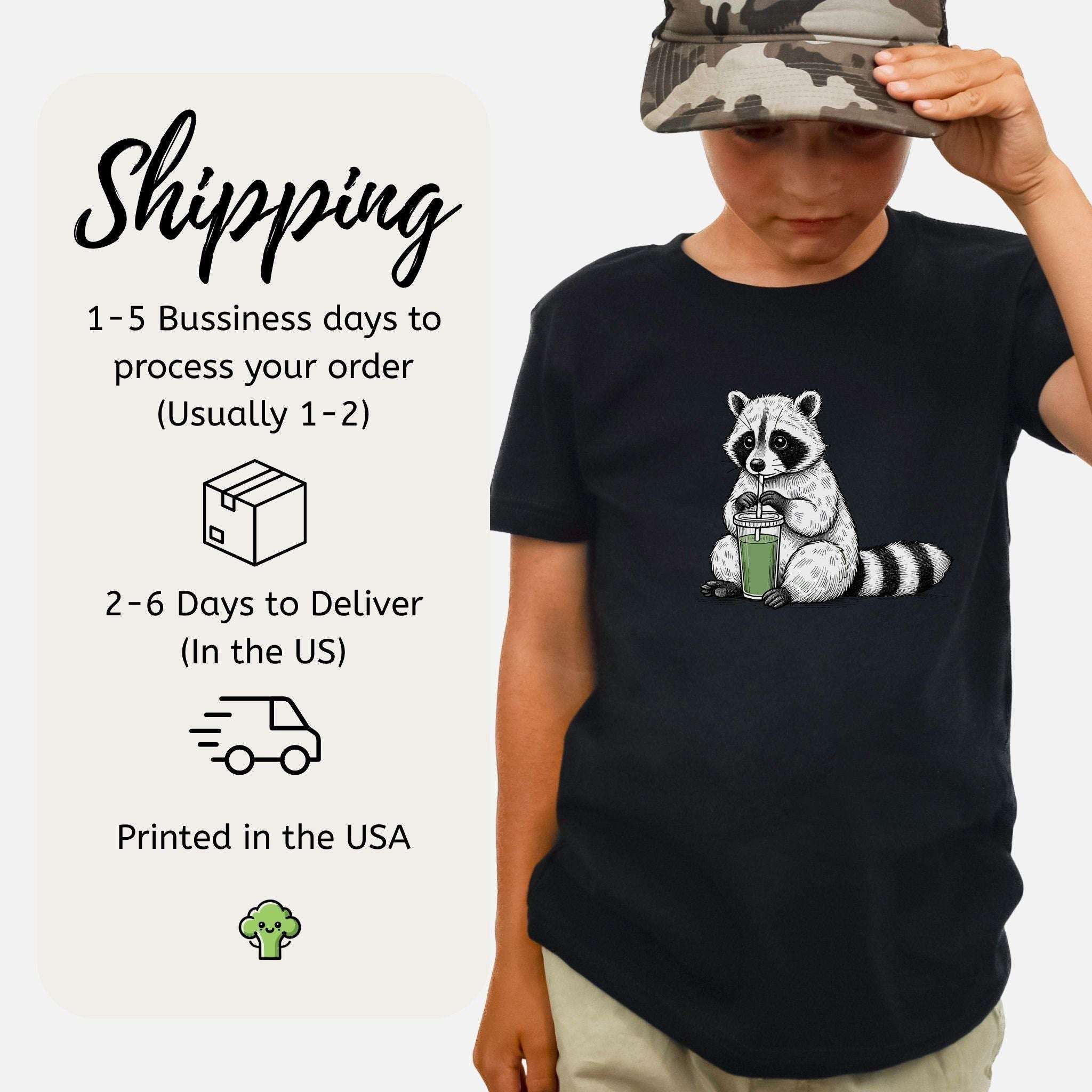 Raccoon Green Smoothie – Leafy Sippin’ Mischief Youth Tee