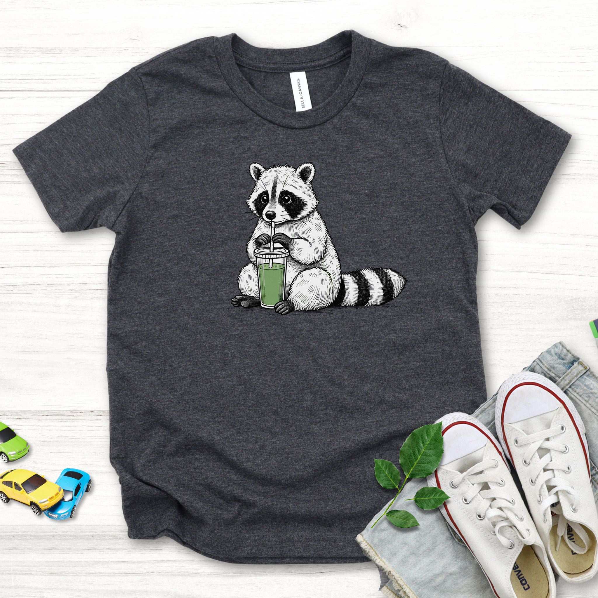 Raccoon Green Smoothie – Leafy Sippin’ Mischief Youth Tee