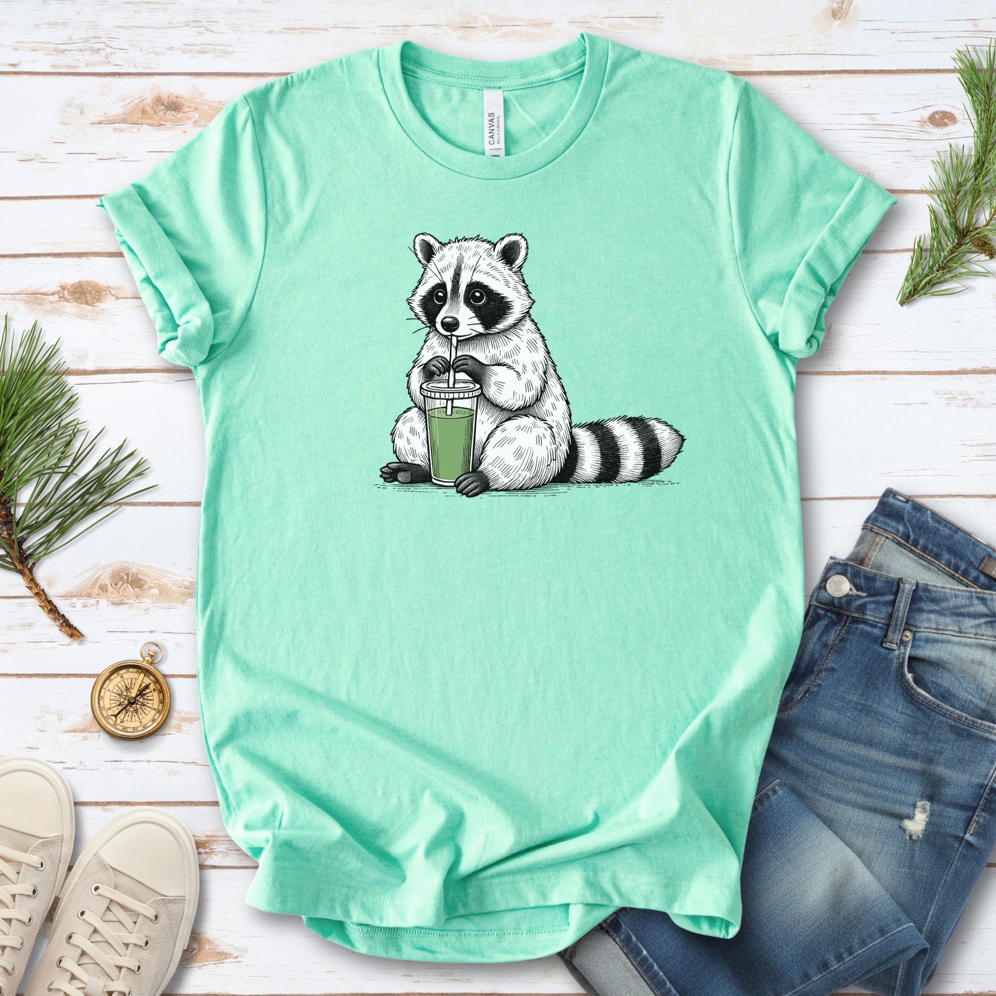 Raccoon Green Smoothie Lover T-Shirt