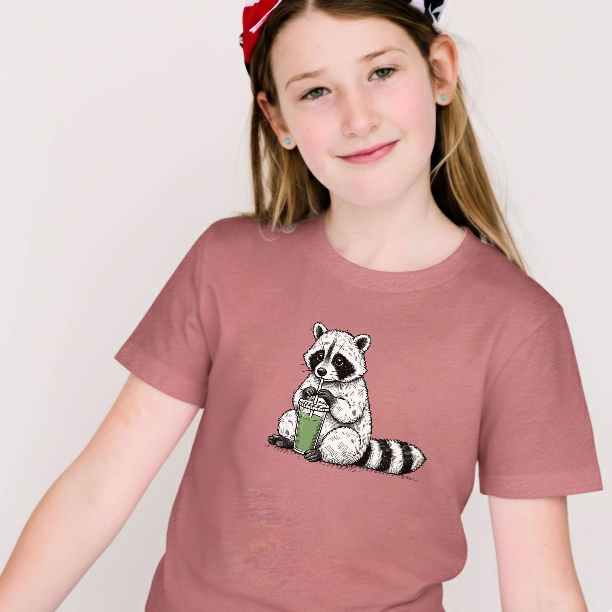 Raccoon Green Smoothie – Leafy Sippin’ Mischief Youth Tee