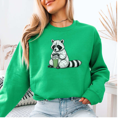Green Smoothie Raccoon Sweatshirt – Funny Vegan Gift for Plant-Based Souls