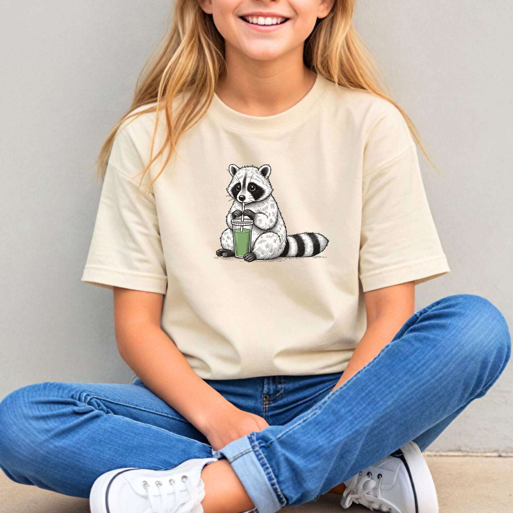 Raccoon Green Smoothie – Leafy Sippin’ Mischief Youth Tee