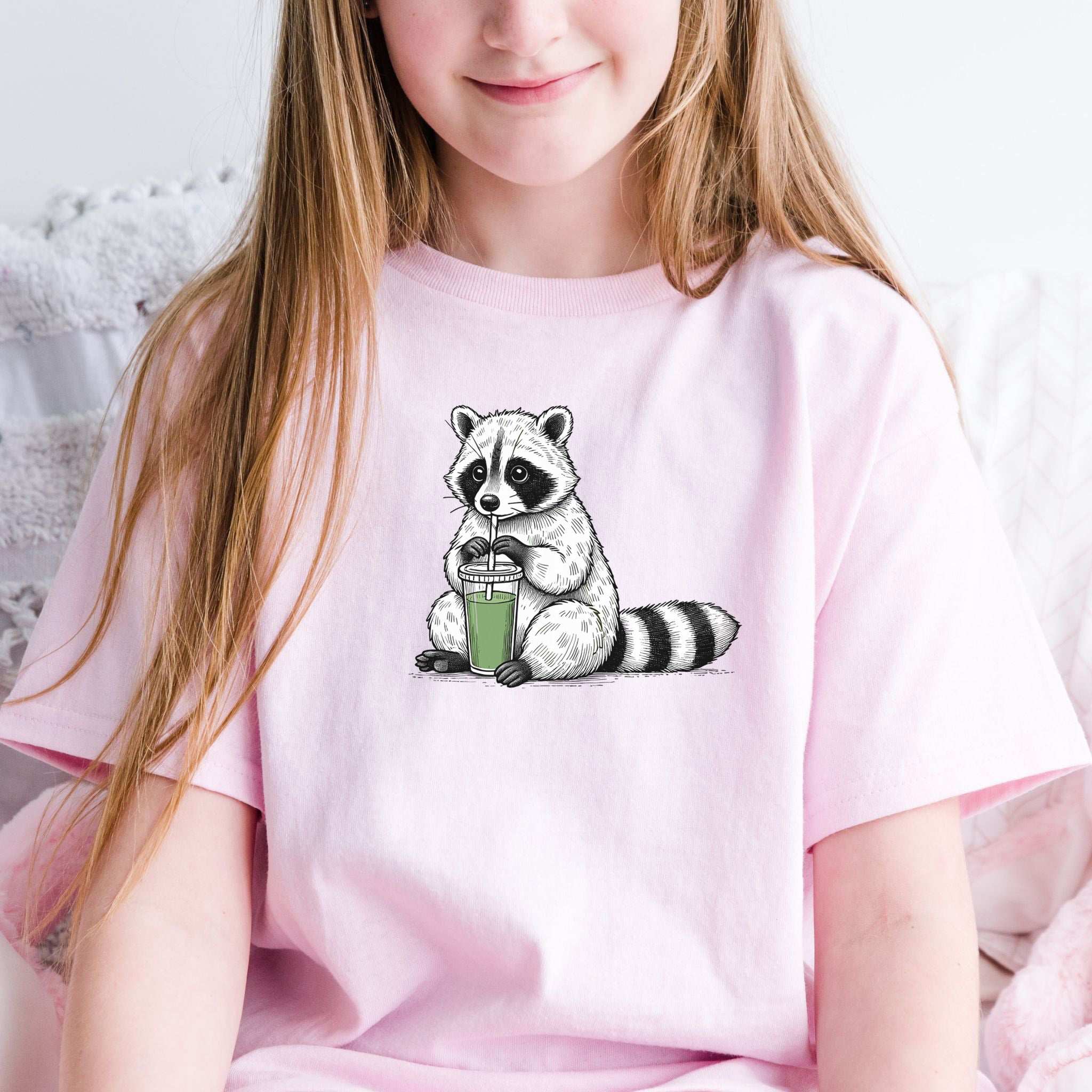 Raccoon Green Smoothie – Leafy Sippin’ Mischief Youth Tee