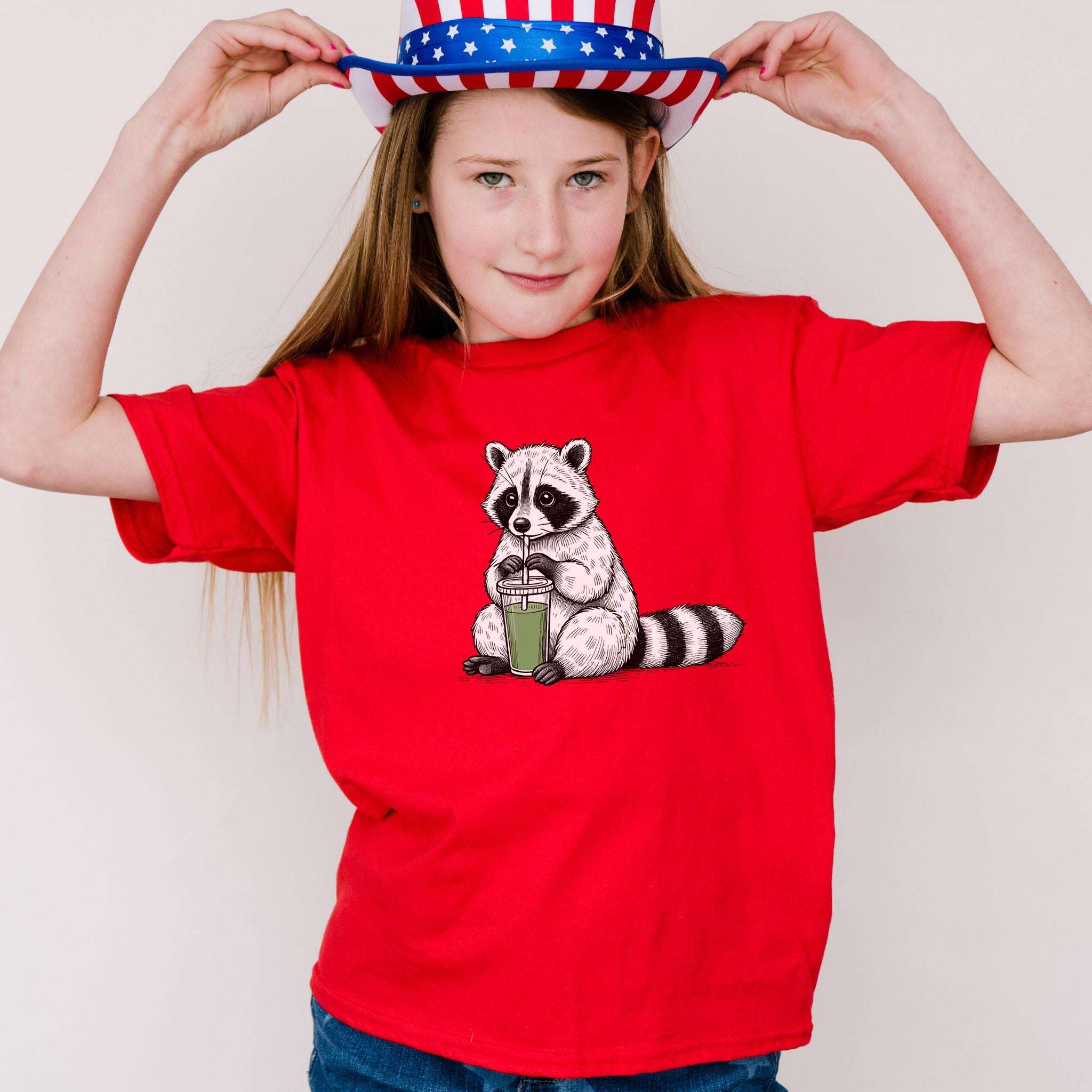 Raccoon Green Smoothie – Leafy Sippin’ Mischief Youth Tee