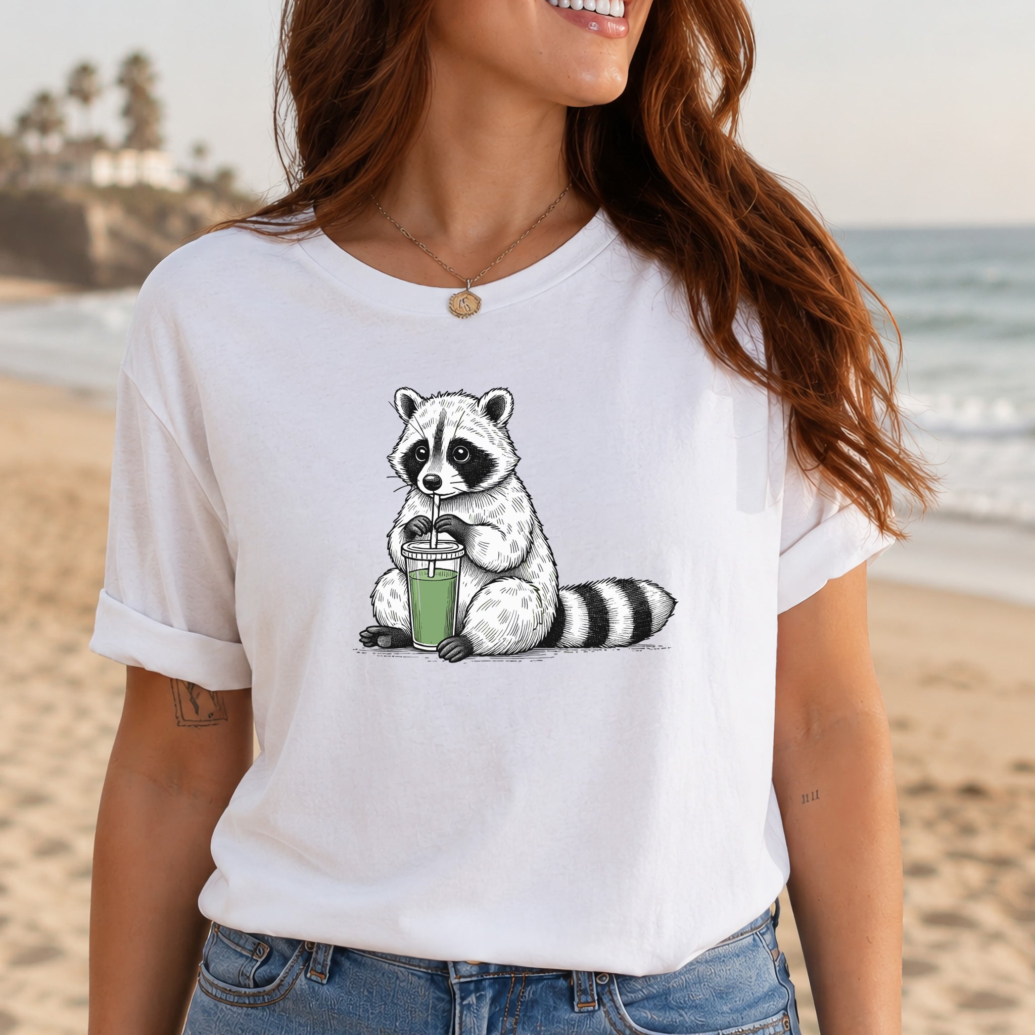 Raccoon Green Smoothie Lover T-Shirt