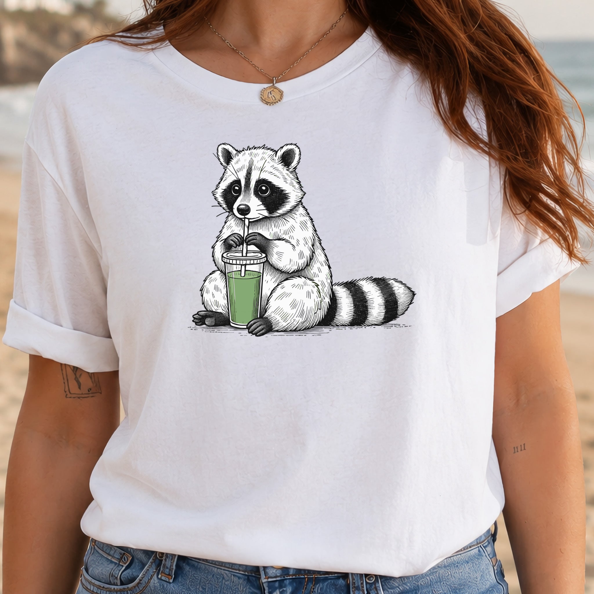 Raccoon Green Smoothie Lover T-Shirt