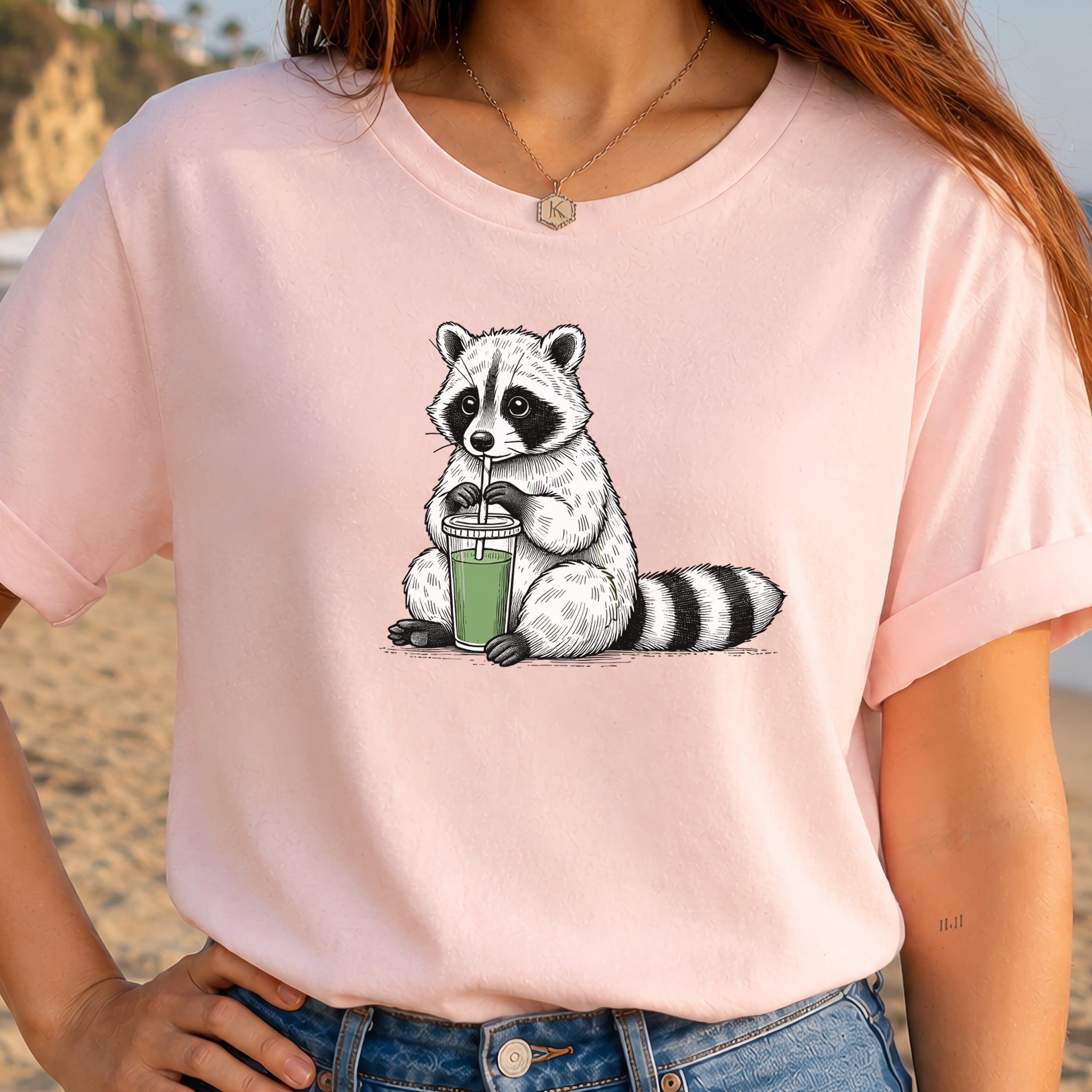 Raccoon Green Smoothie Lover T-Shirt