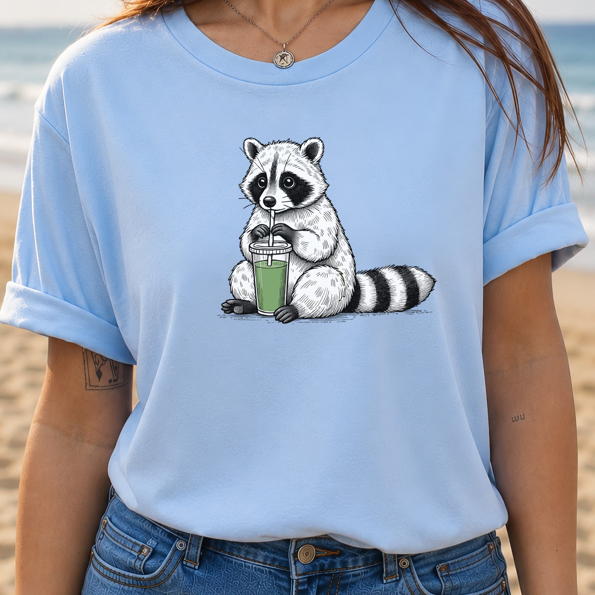 Raccoon Green Smoothie Lover T-Shirt
