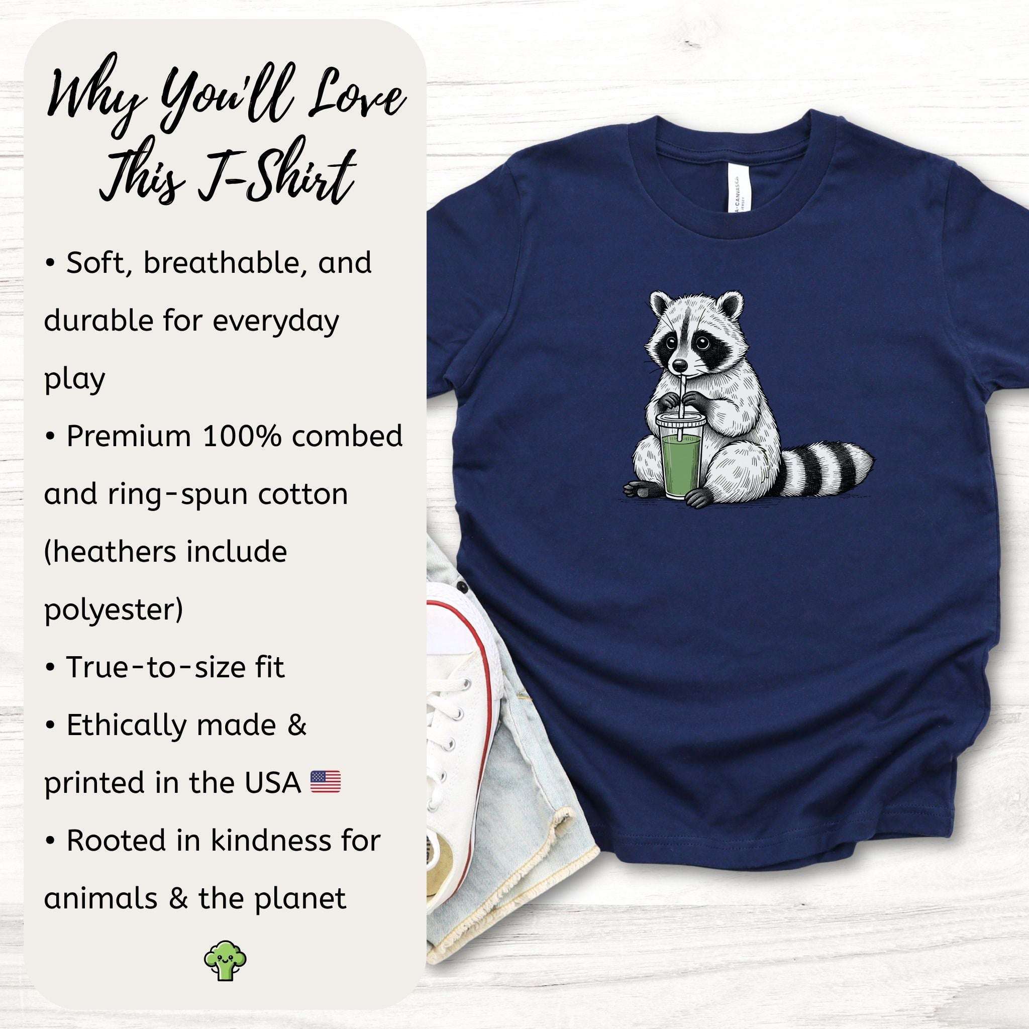 Raccoon Green Smoothie – Leafy Sippin’ Mischief Youth Tee
