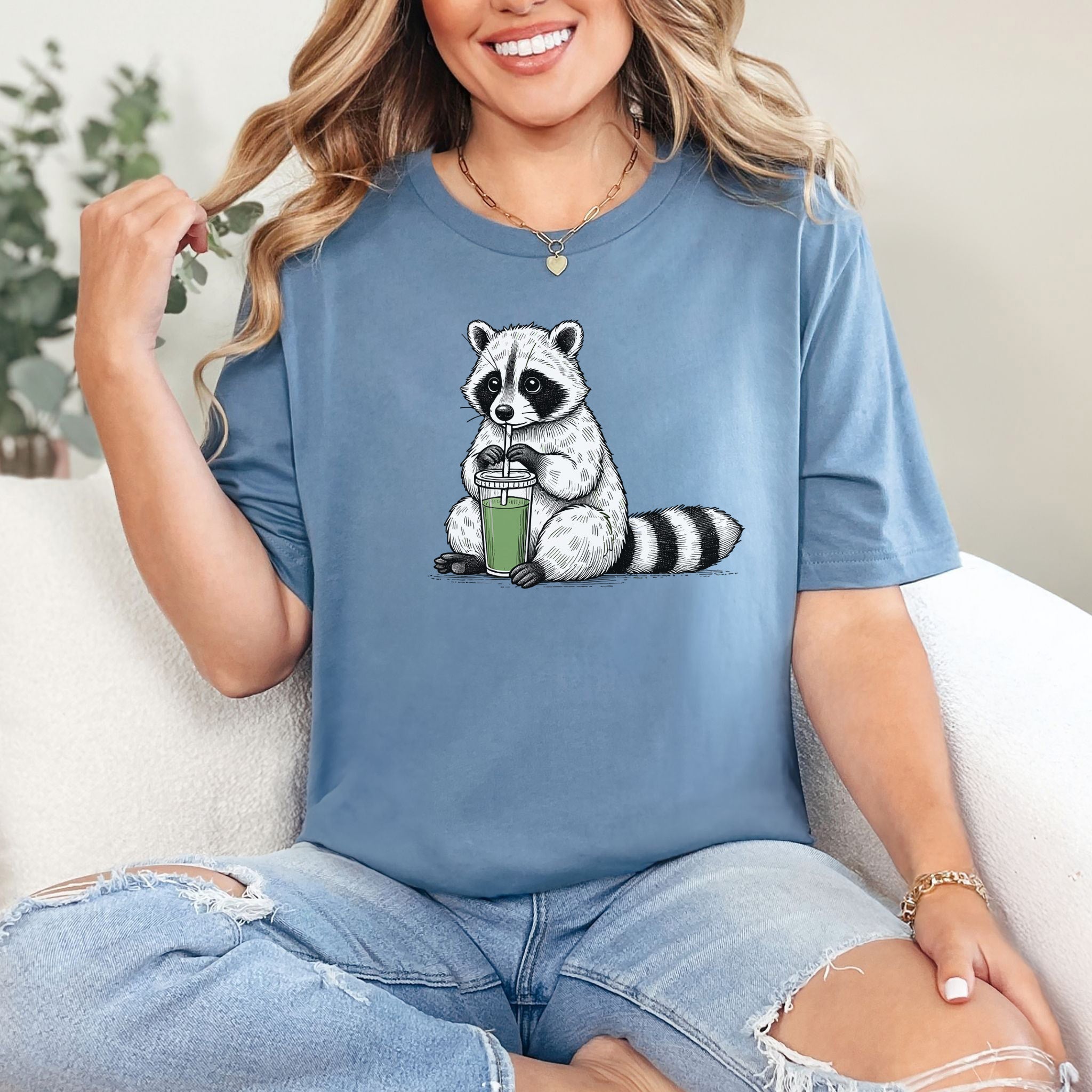 Raccoon Green Smoothie Lover T-Shirt