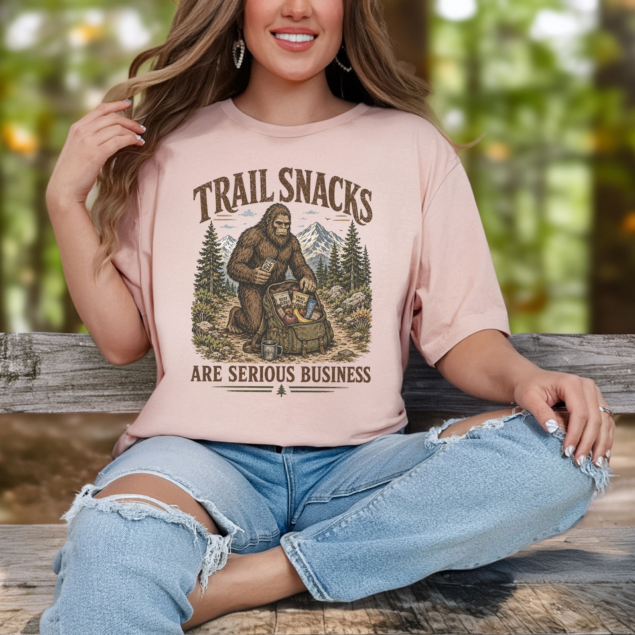 Trail Snacks Are Serious Business Bigfoot Camping Humor T-Shirt