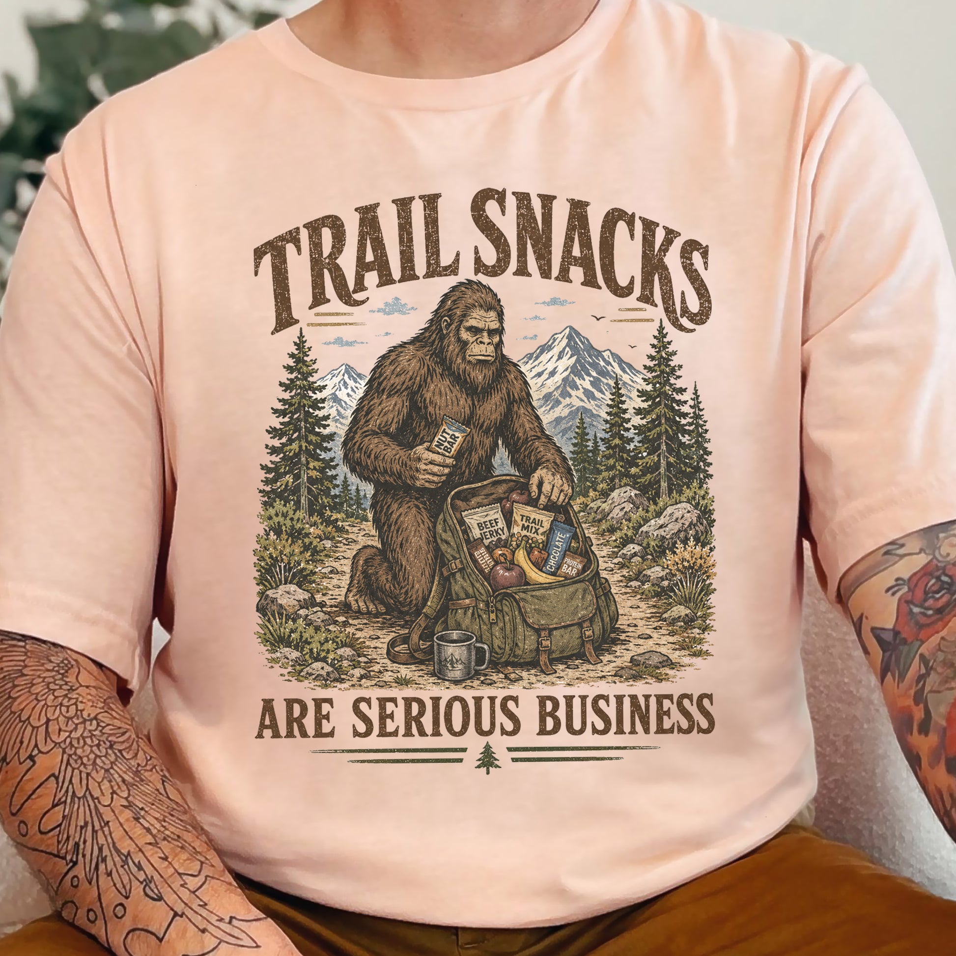 Trail Snacks Are Serious Business Bigfoot Camping Humor T-Shirt