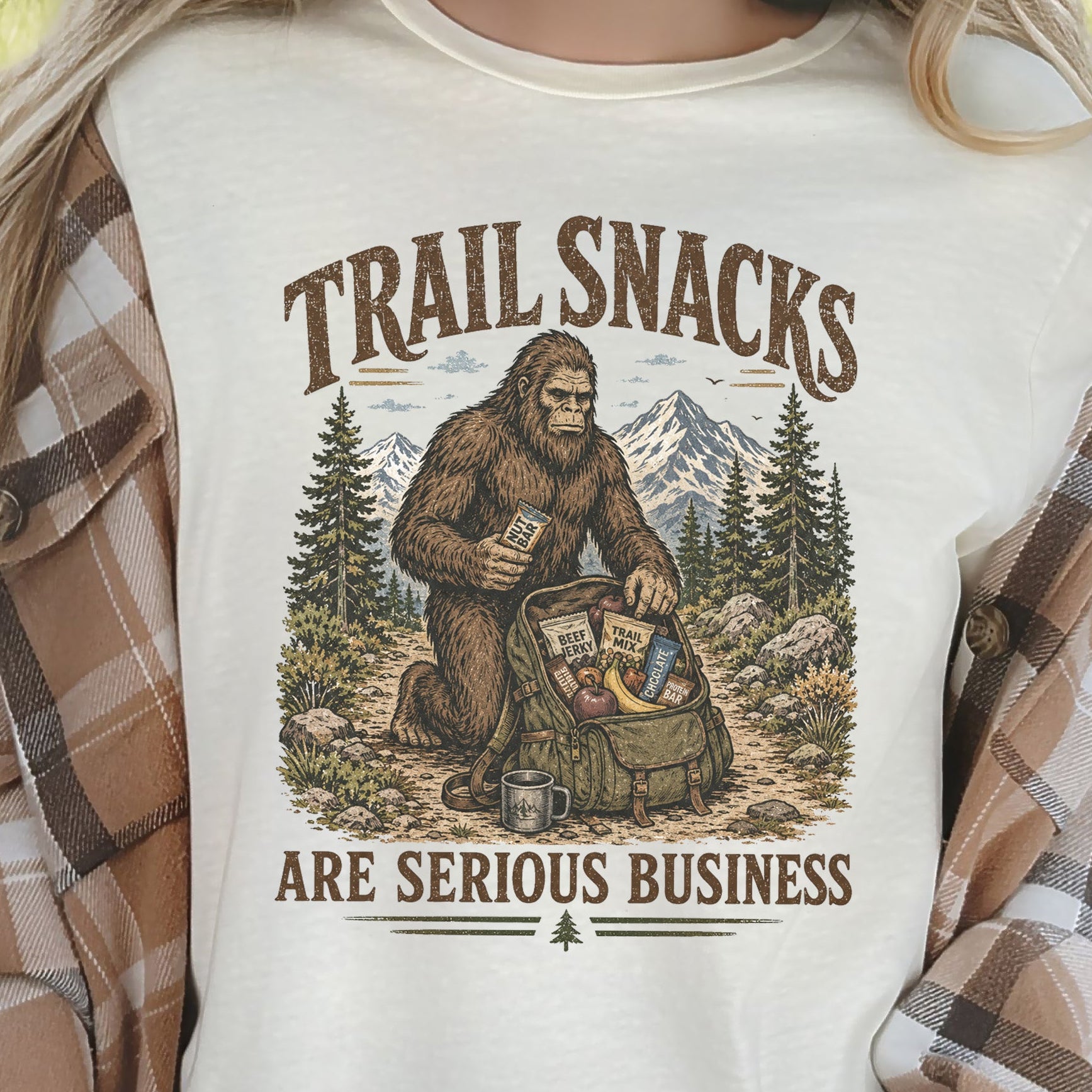 Trail Snacks Are Serious Business Bigfoot Camping Humor T-Shirt