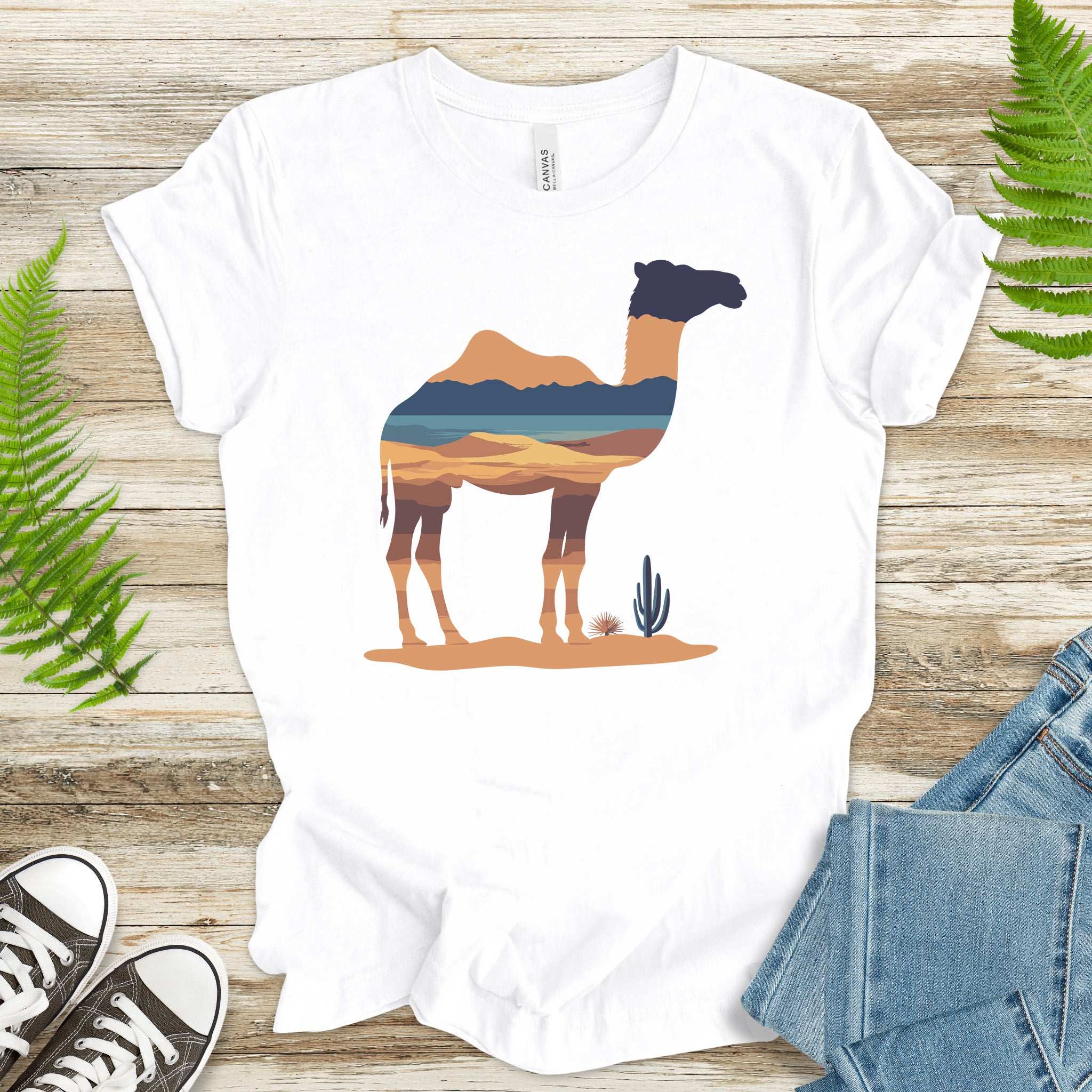 Desert Camel Silhouette T-Shirt – Retro Travel Vibes Gift Tee
