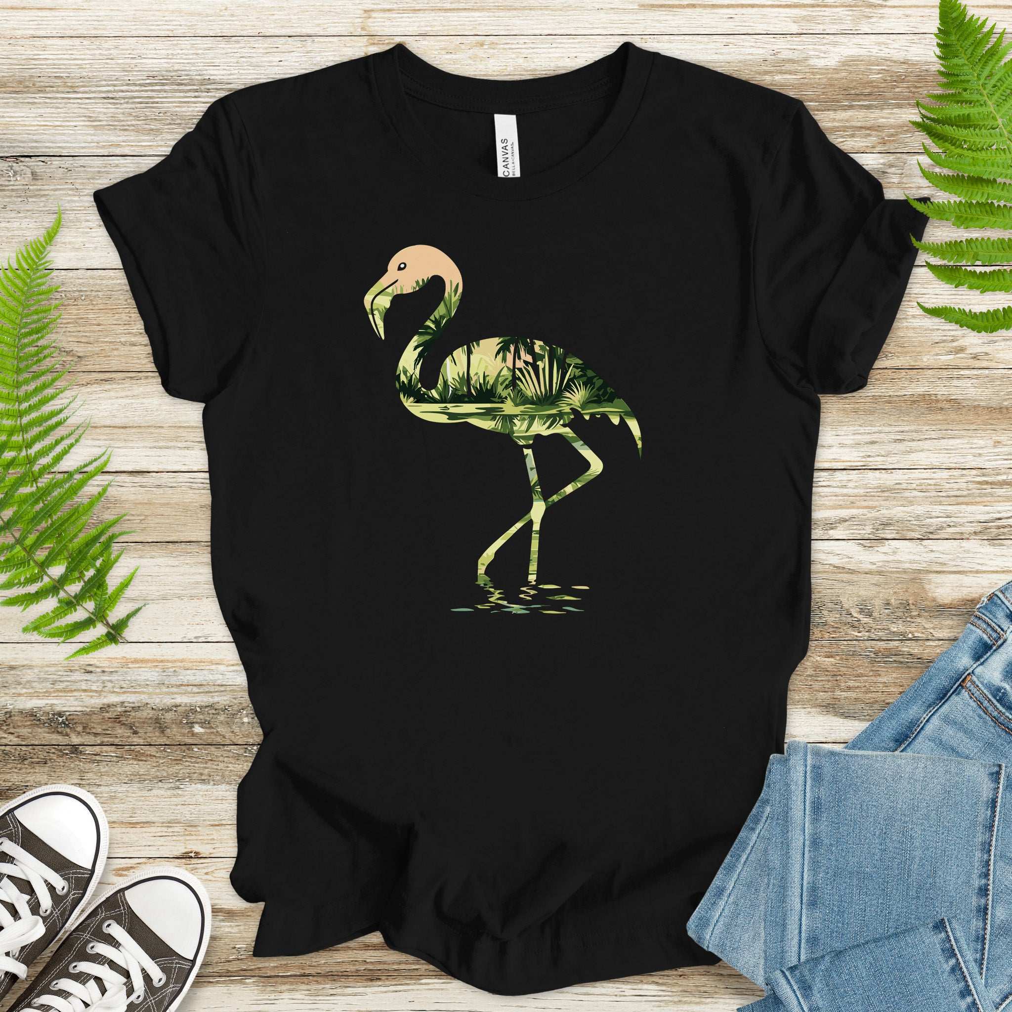 Tropical Flamingo Silhouette T-Shirt – Jungle Vibes Bird Lover Gift