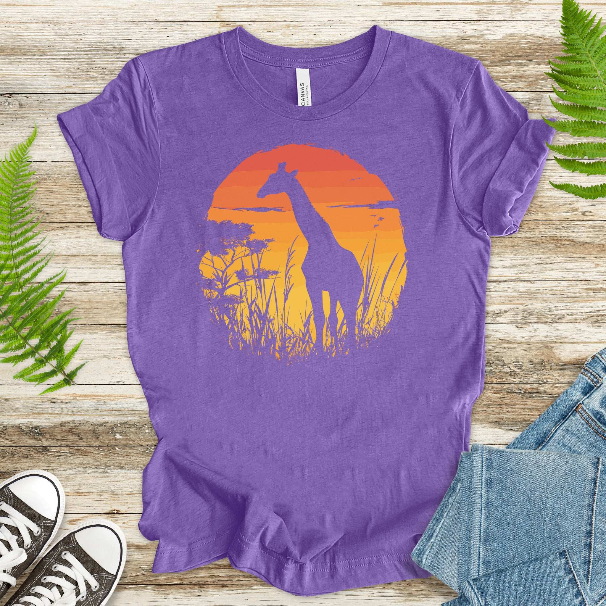 Giraffe Sunset Silhouette T-Shirt – Serene Savannah Safari Vibes