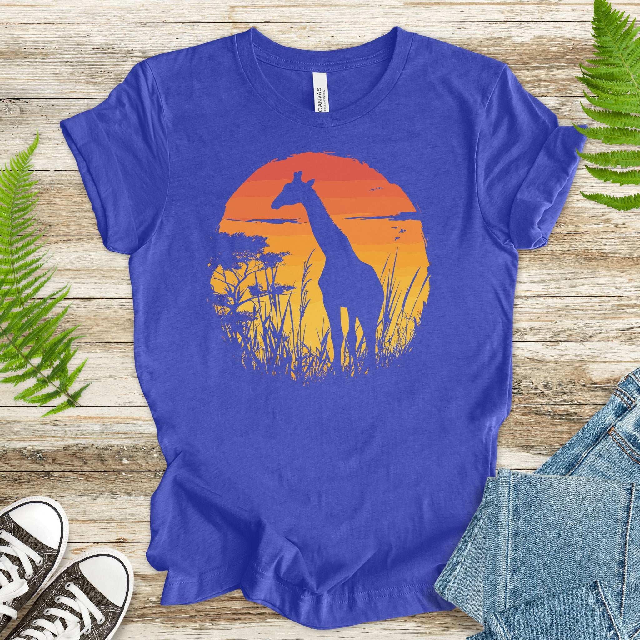 Giraffe Sunset Silhouette T-Shirt – Serene Savannah Safari Vibes