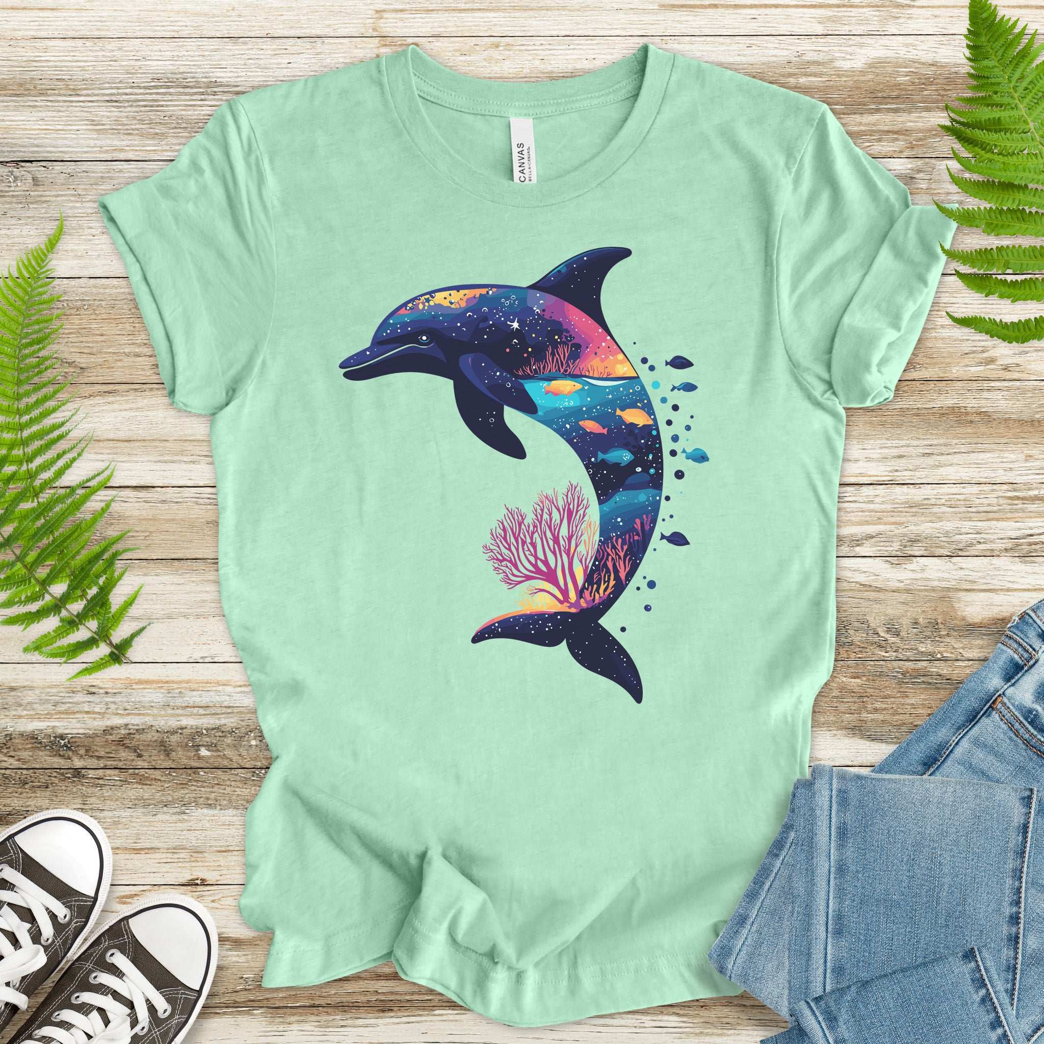 Dolphin Silhouette Coral Reef T-Shirt – Ocean Dreamscape Gift Tee