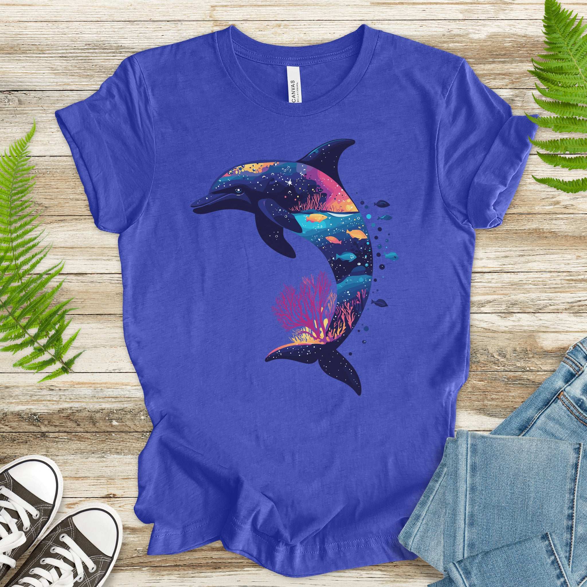 Dolphin Silhouette Coral Reef T-Shirt – Ocean Dreamscape Gift Tee