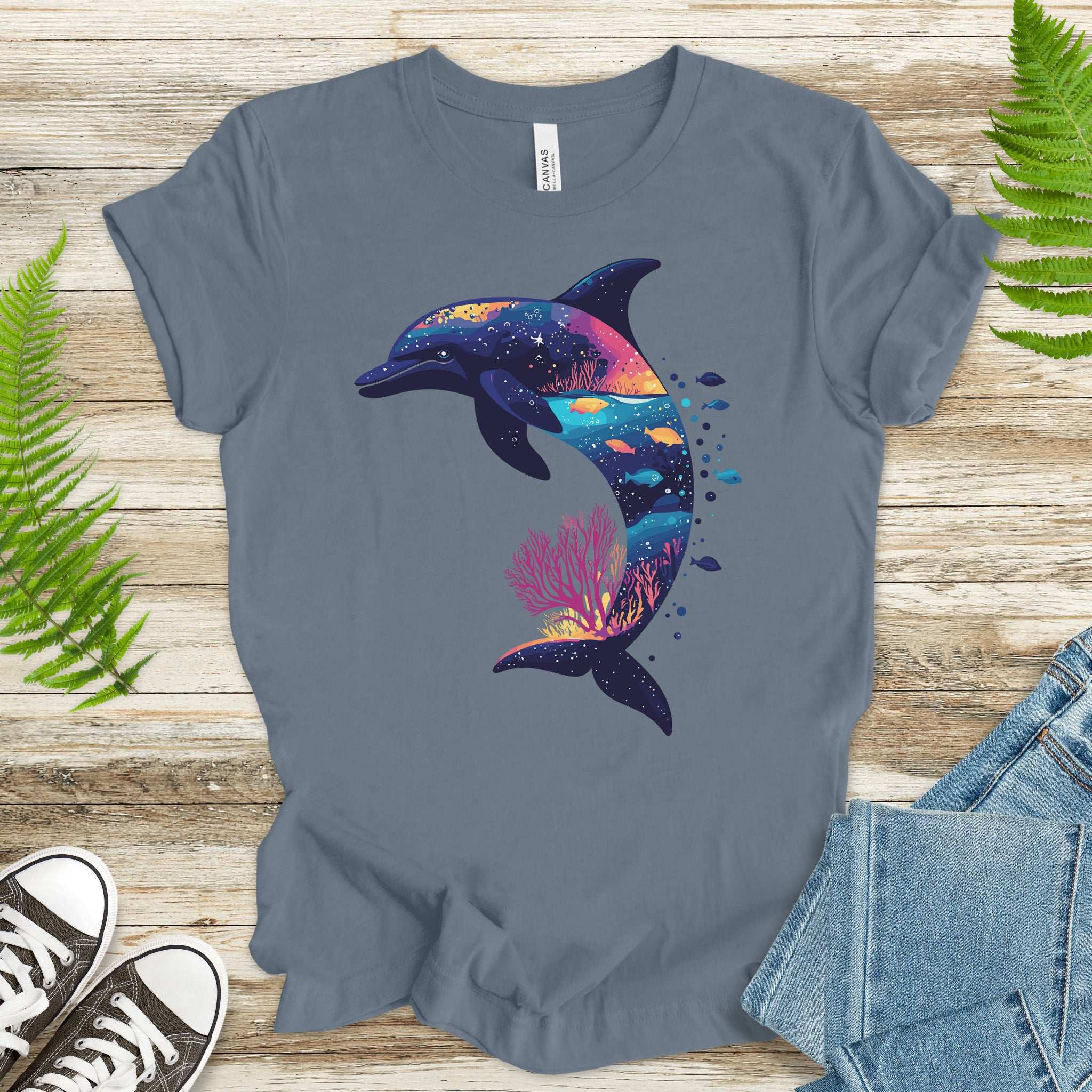 Dolphin Silhouette Coral Reef T-Shirt – Ocean Dreamscape Gift Tee
