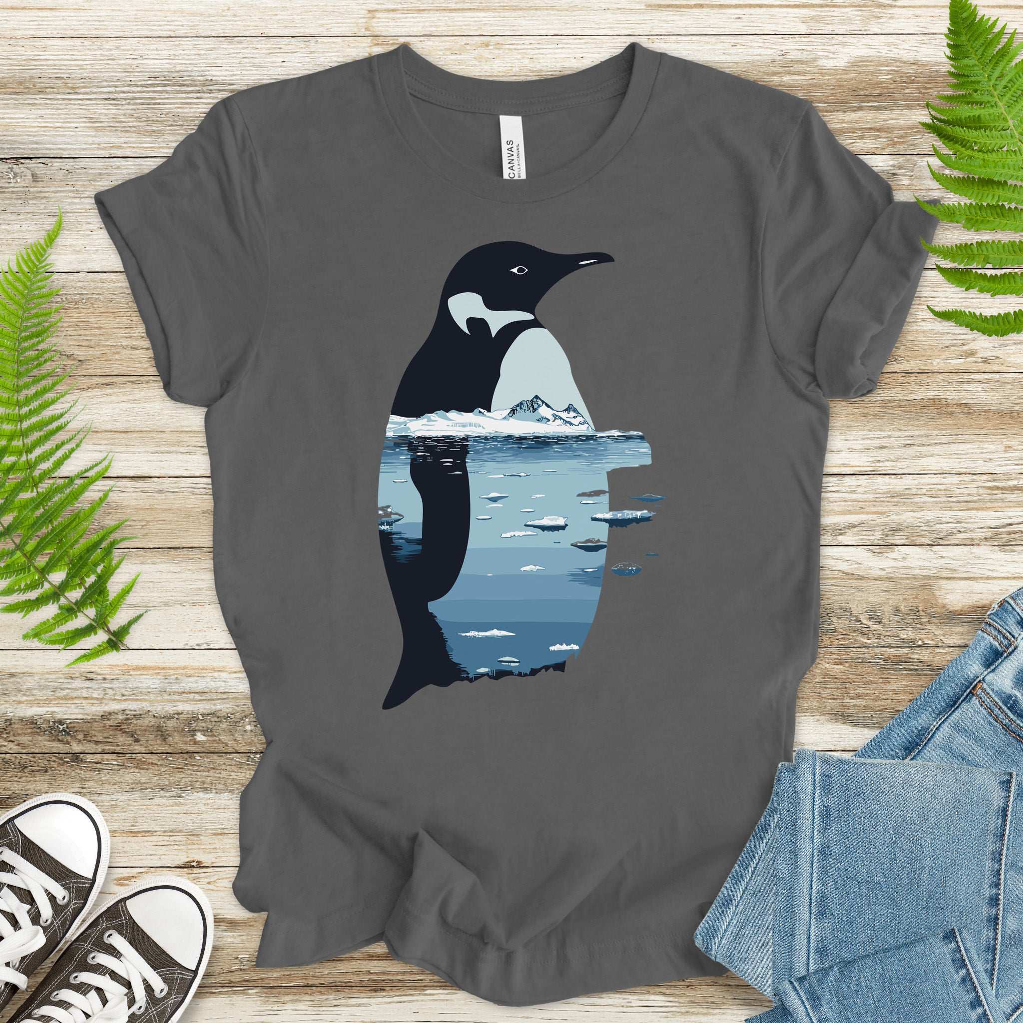 Penguin Silhouette T-Shirt – Arctic Landscape Nature Vibes