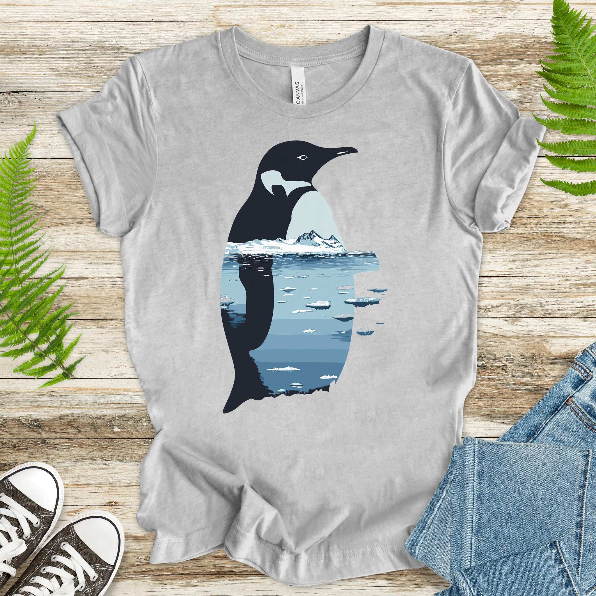 Penguin Silhouette T-Shirt – Arctic Landscape Nature Vibes