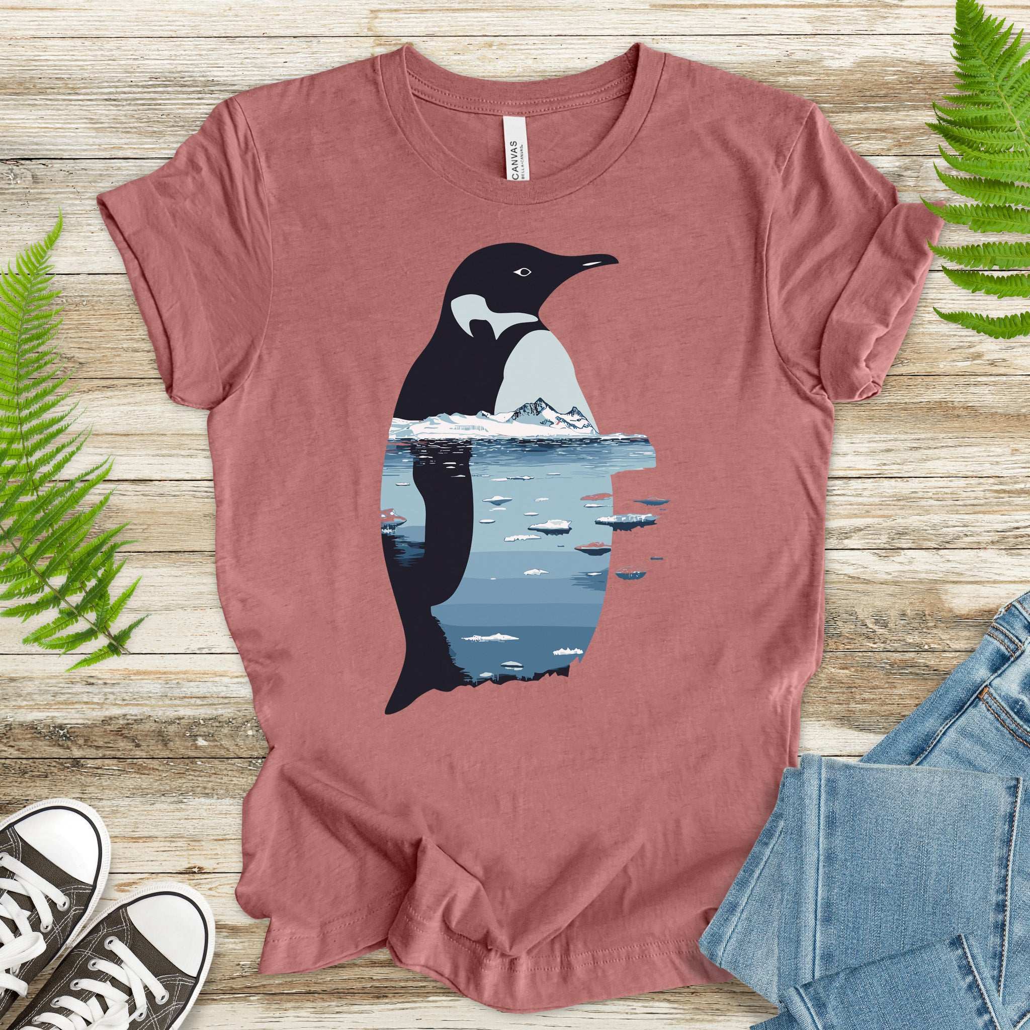 Penguin Silhouette T-Shirt – Arctic Landscape Nature Vibes