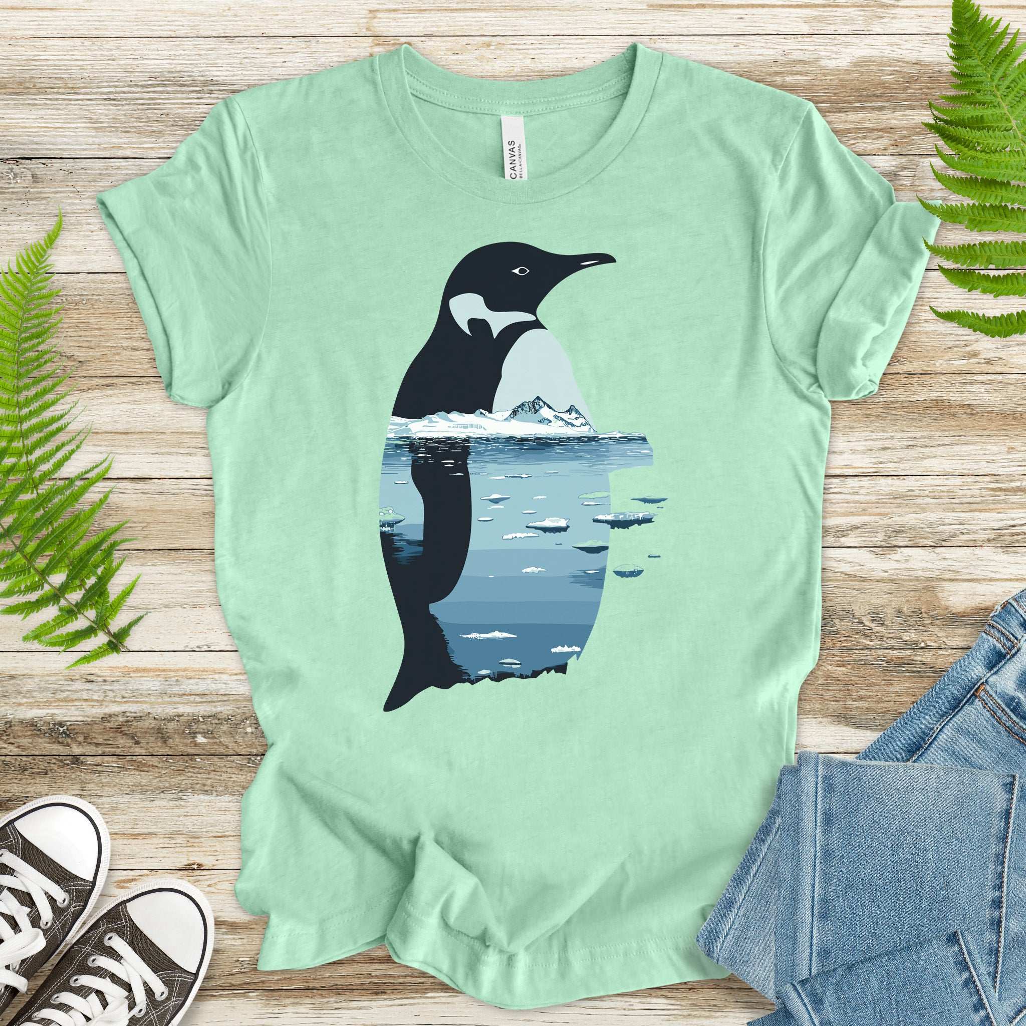 Penguin Silhouette T-Shirt – Arctic Landscape Nature Vibes