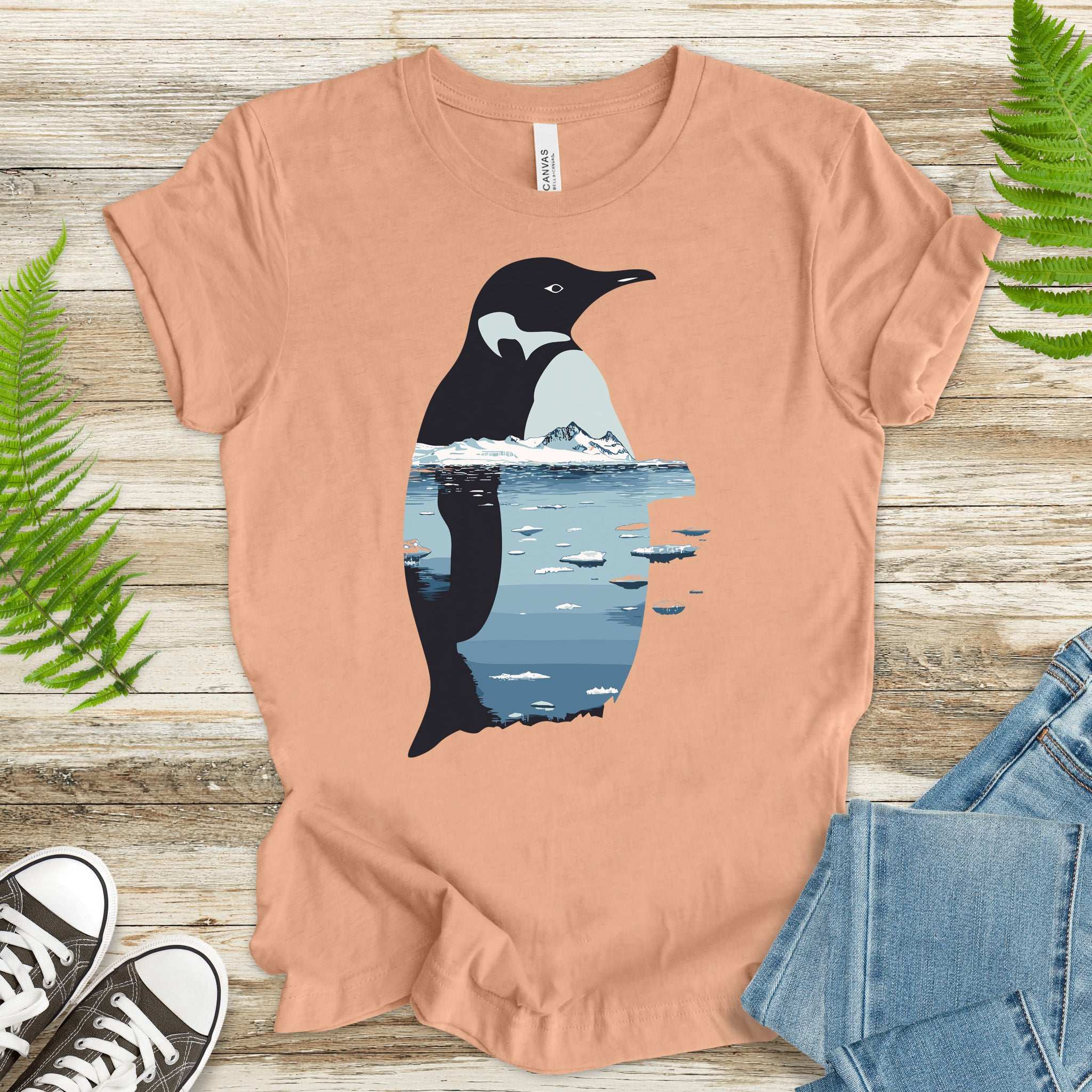 Penguin Silhouette T-Shirt – Arctic Landscape Nature Vibes
