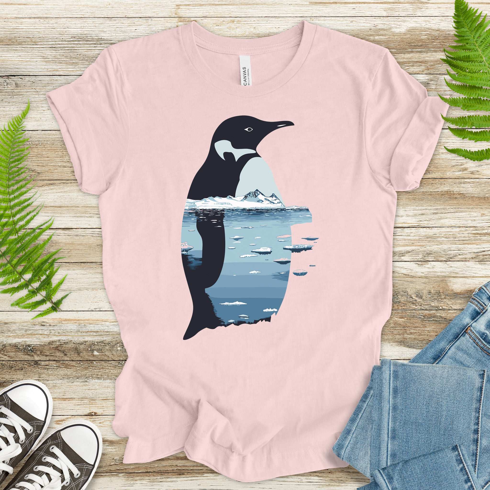 Penguin Silhouette T-Shirt – Arctic Landscape Nature Vibes