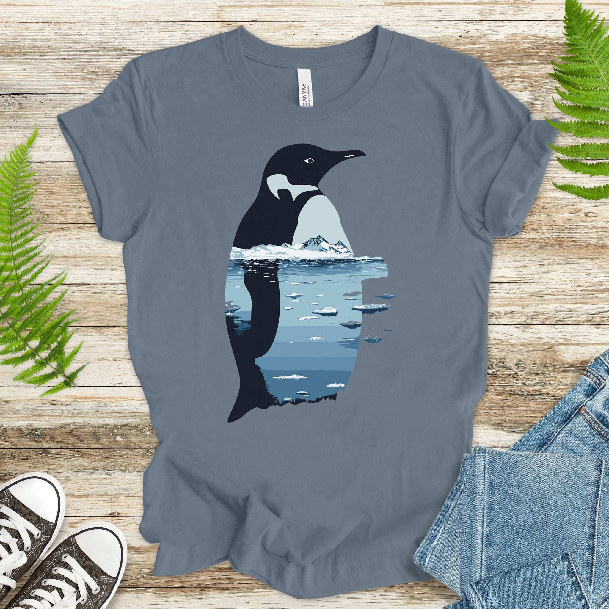 Penguin Silhouette T-Shirt – Arctic Landscape Nature Vibes