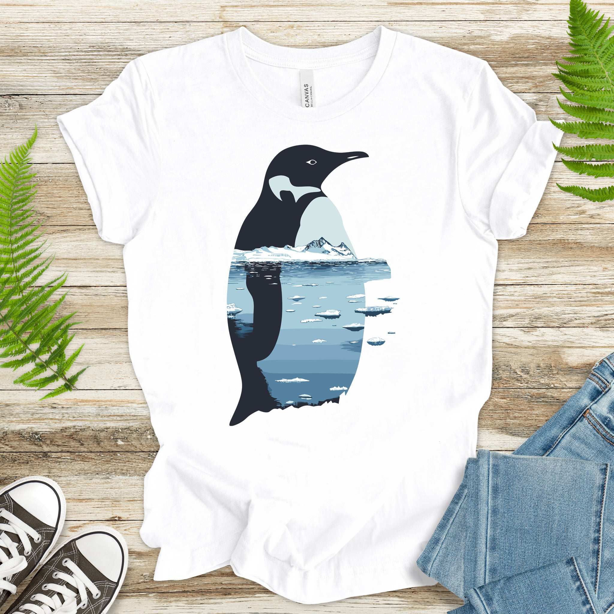 Penguin Silhouette T-Shirt – Arctic Landscape Nature Vibes