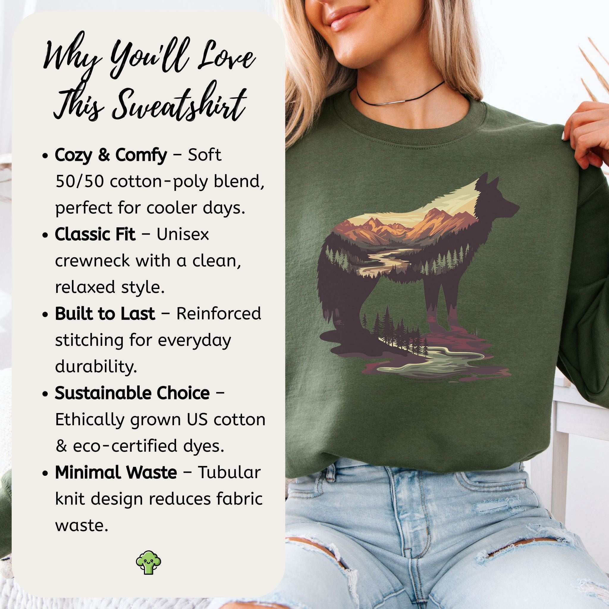 Wild Wolf Mountain Sweatshirt – Spirit of Nature & Adventure Scene