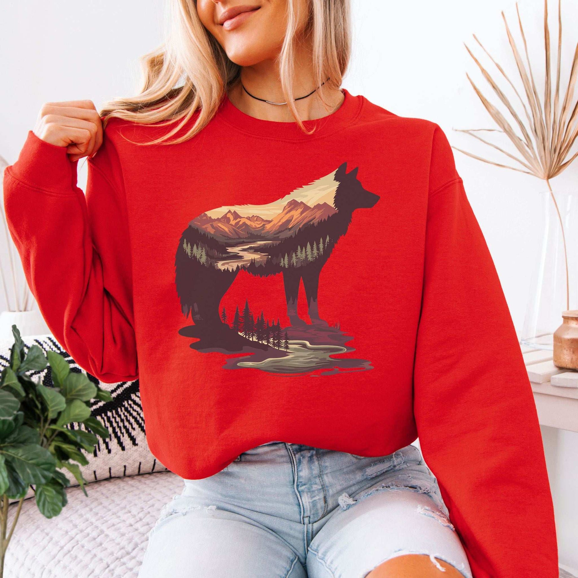 Wild Wolf Mountain Sweatshirt – Spirit of Nature & Adventure Scene