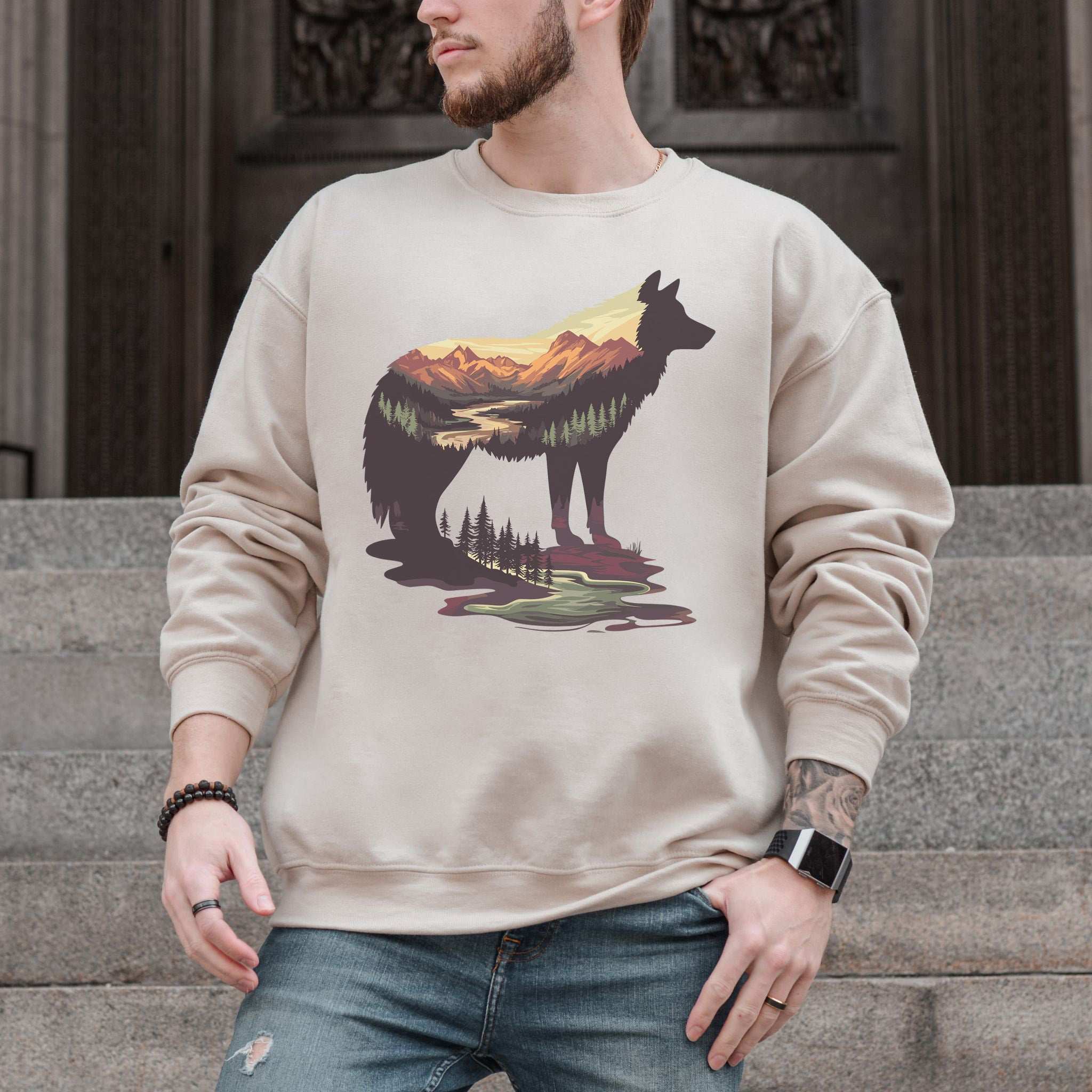 Wild Wolf Mountain Sweatshirt – Spirit of Nature & Adventure Scene