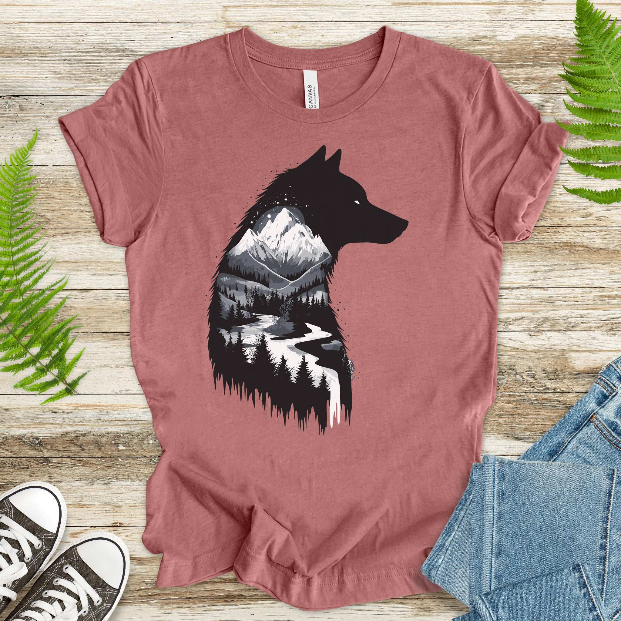 Wolf Mountain Spirit T-Shirt – Dark Forest Falls & Wilderness Soul Tee