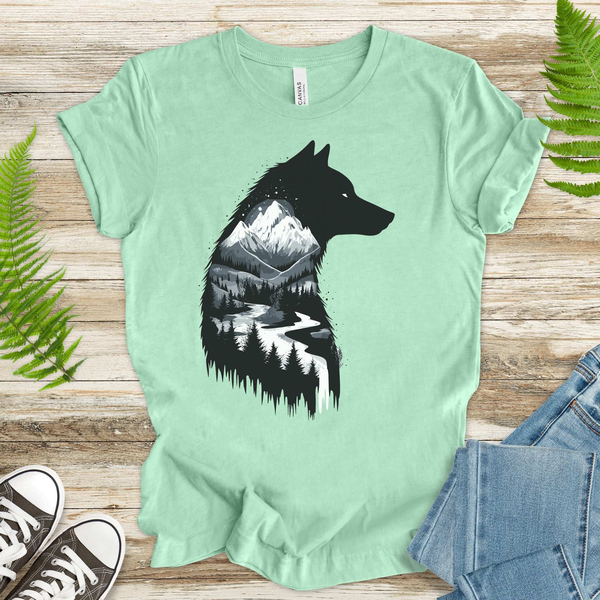 Wolf Mountain Spirit T-Shirt – Dark Forest Falls & Wilderness Soul Tee