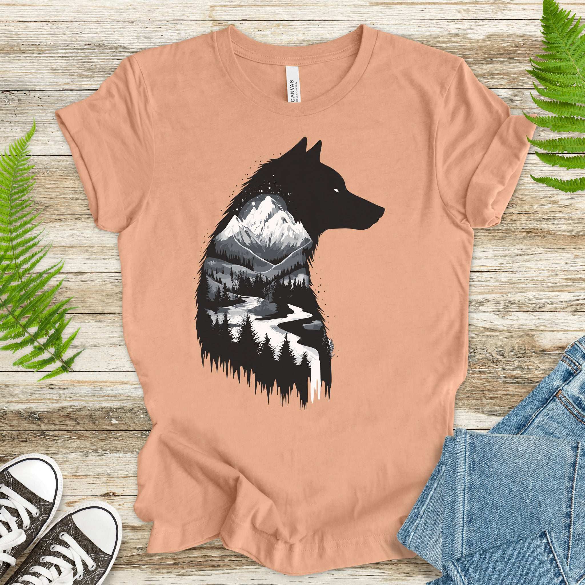 Wolf Mountain Spirit T-Shirt – Dark Forest Falls & Wilderness Soul Tee