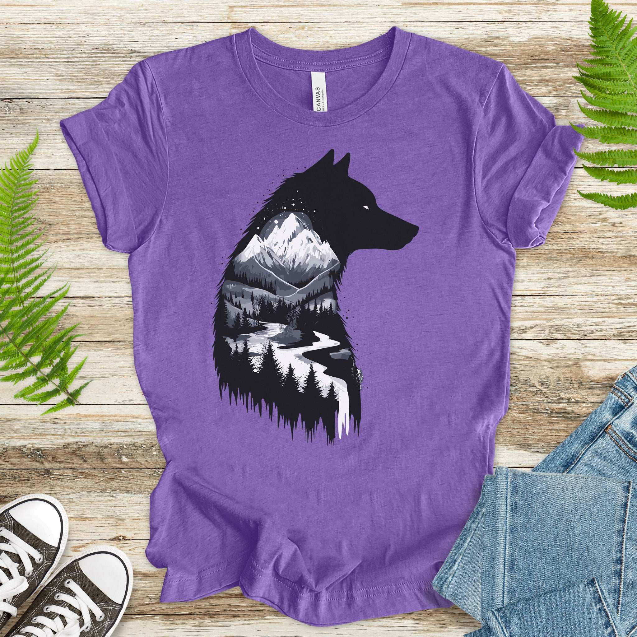 Wolf Mountain Spirit T-Shirt – Dark Forest Falls & Wilderness Soul Tee