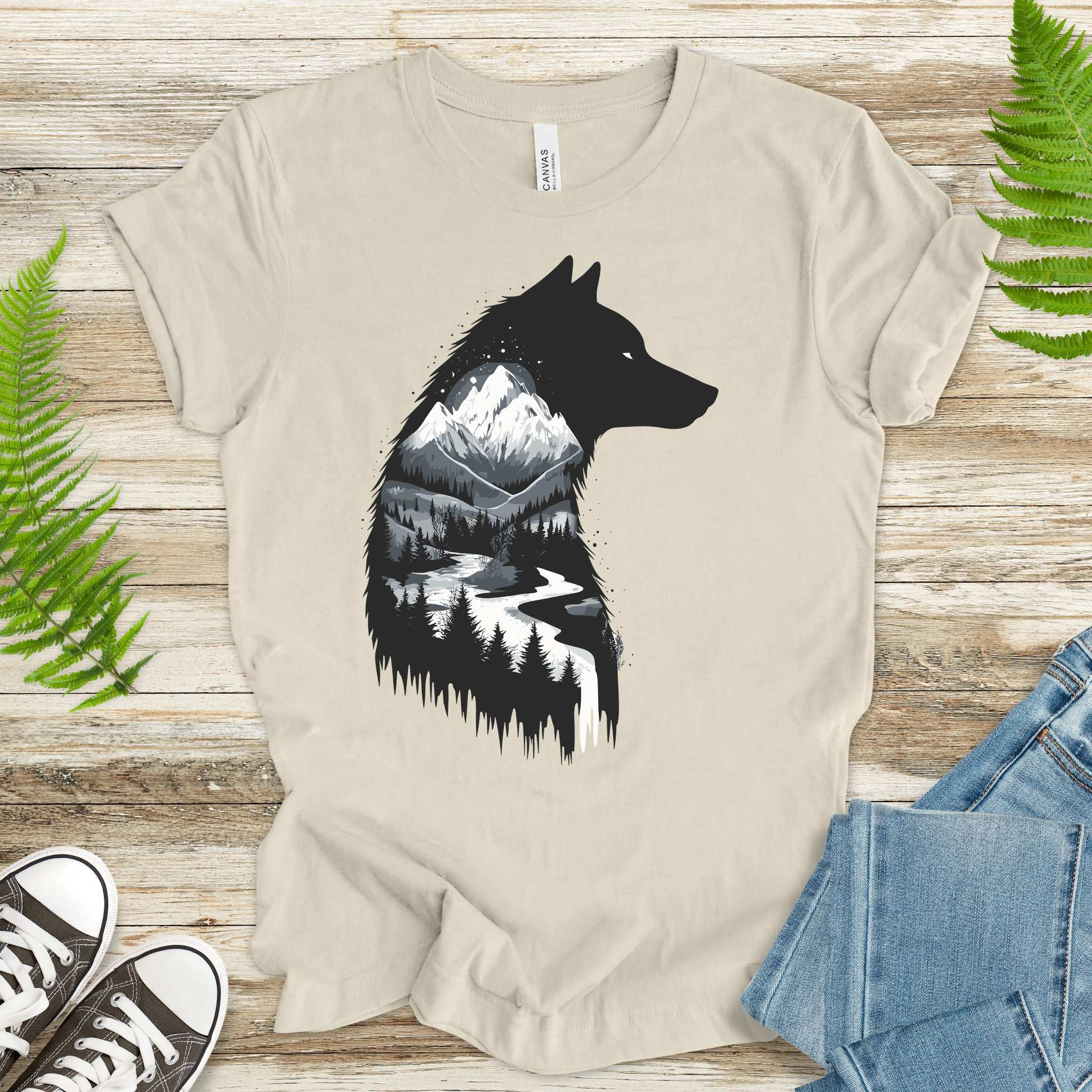 Wolf Mountain Spirit T-Shirt – Dark Forest Falls & Wilderness Soul Tee