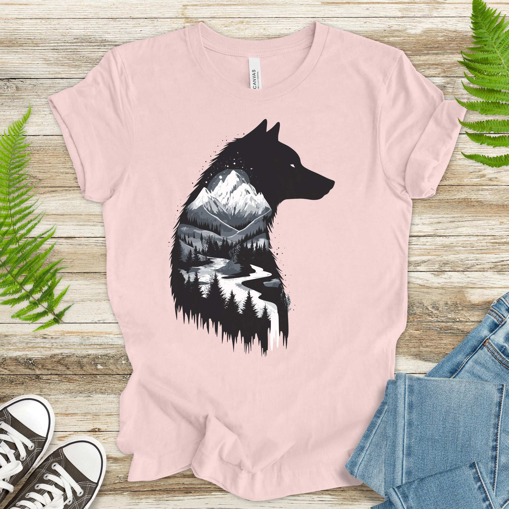 Wolf Mountain Spirit T-Shirt – Dark Forest Falls & Wilderness Soul Tee